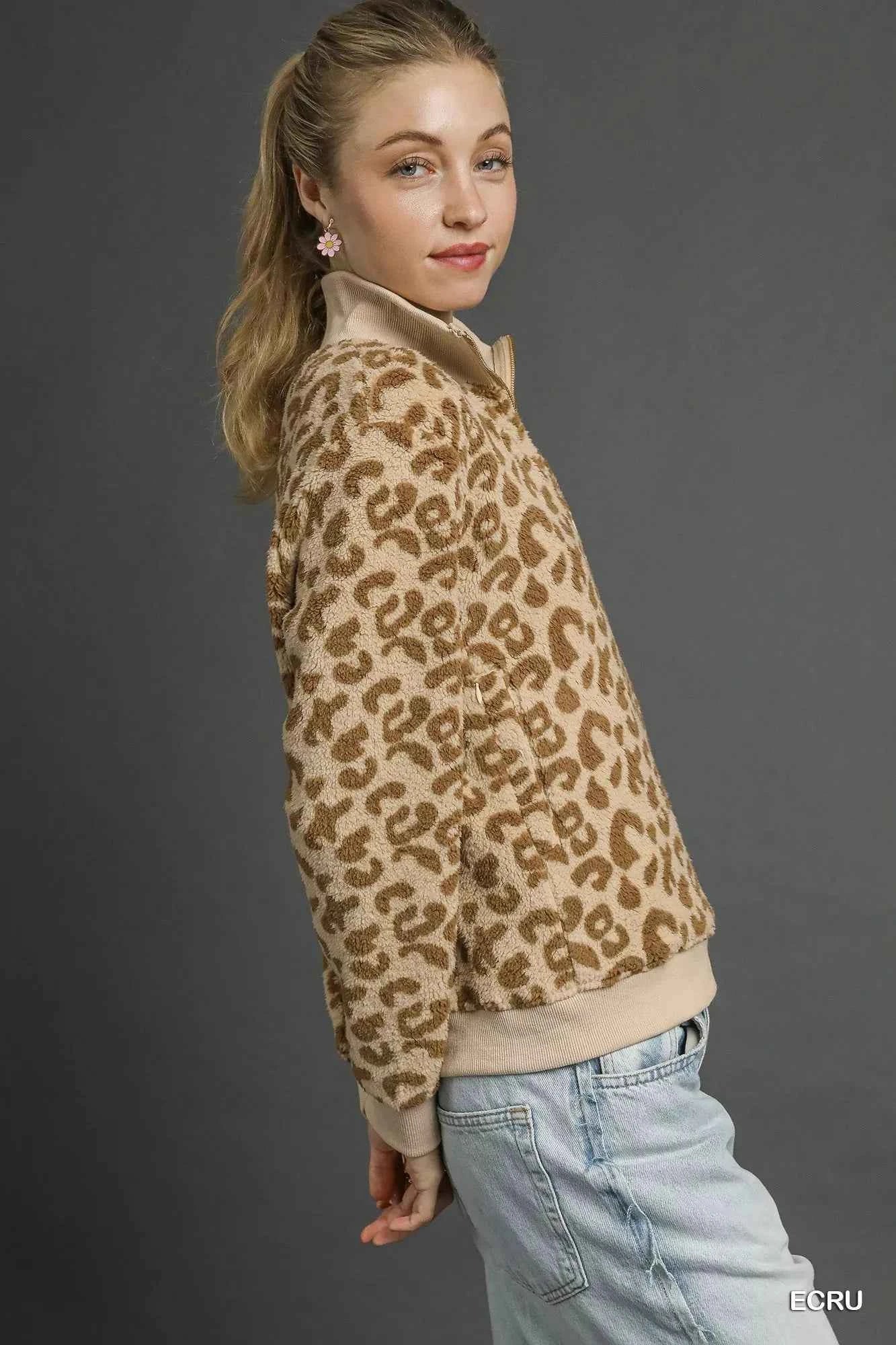 Umgee Leopard Print Quarter-Zip Sweatshirt 3a714d6d-9194-473b-bb00-e72e5f238a6f-Max-Origin