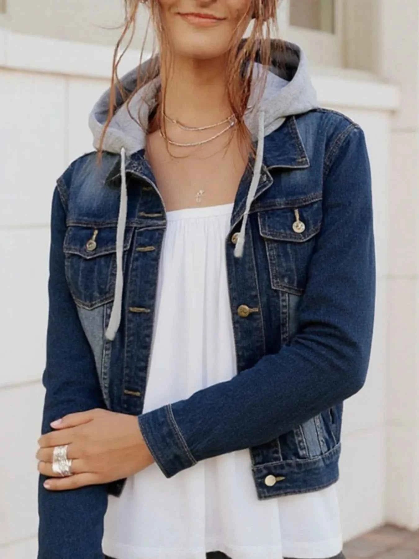 Full Size Button Up Drawstring Hooded Denim Jacket Plus Size Dark Blue 3a77c2b8-d829-4427-981e-a81728d72065-Max-Origin