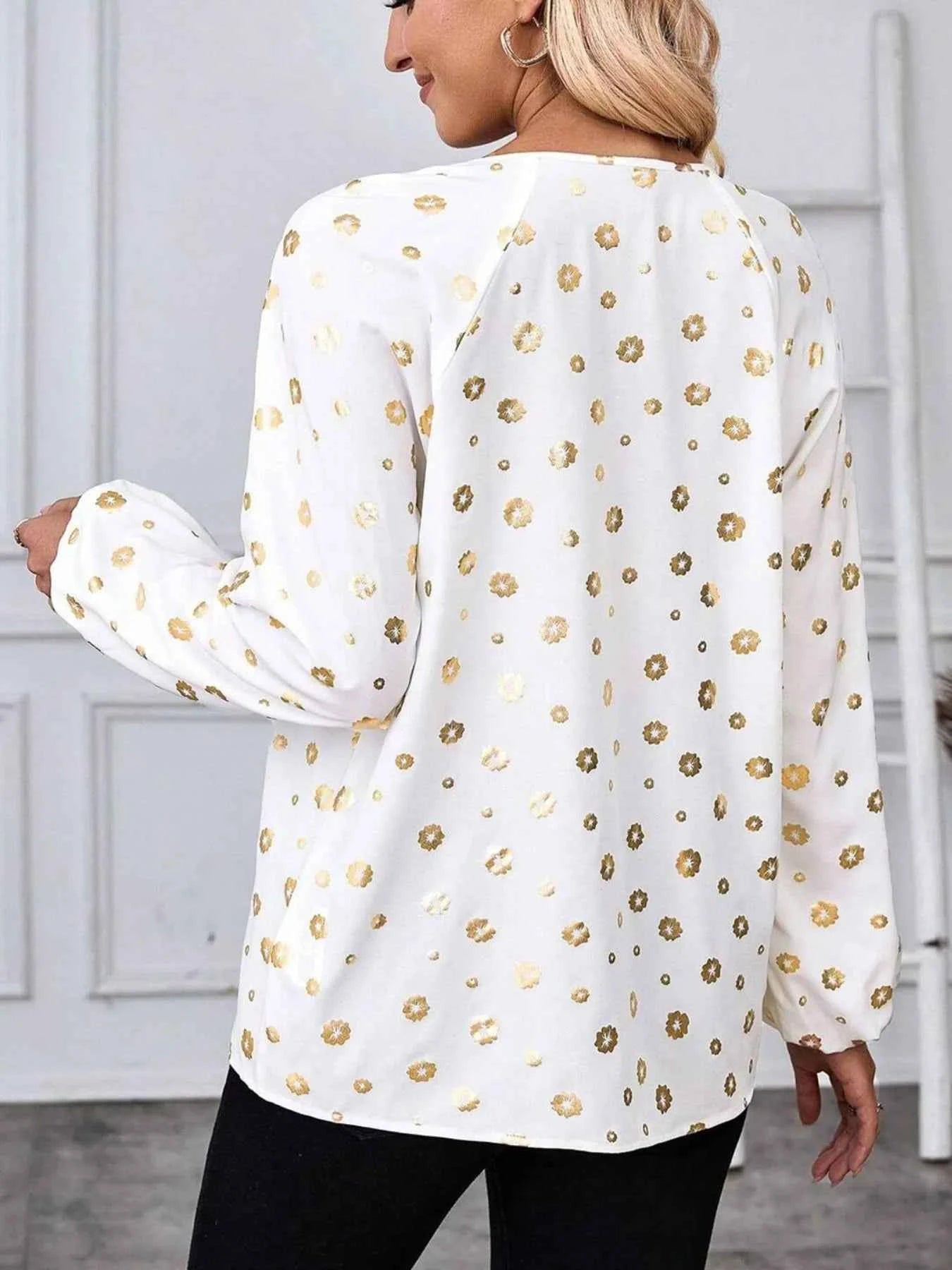 Printed Tie Neck Long Sleeve Blouse 3a85238e-b361-40be-a083-82cf7abeb377-Max-Origin