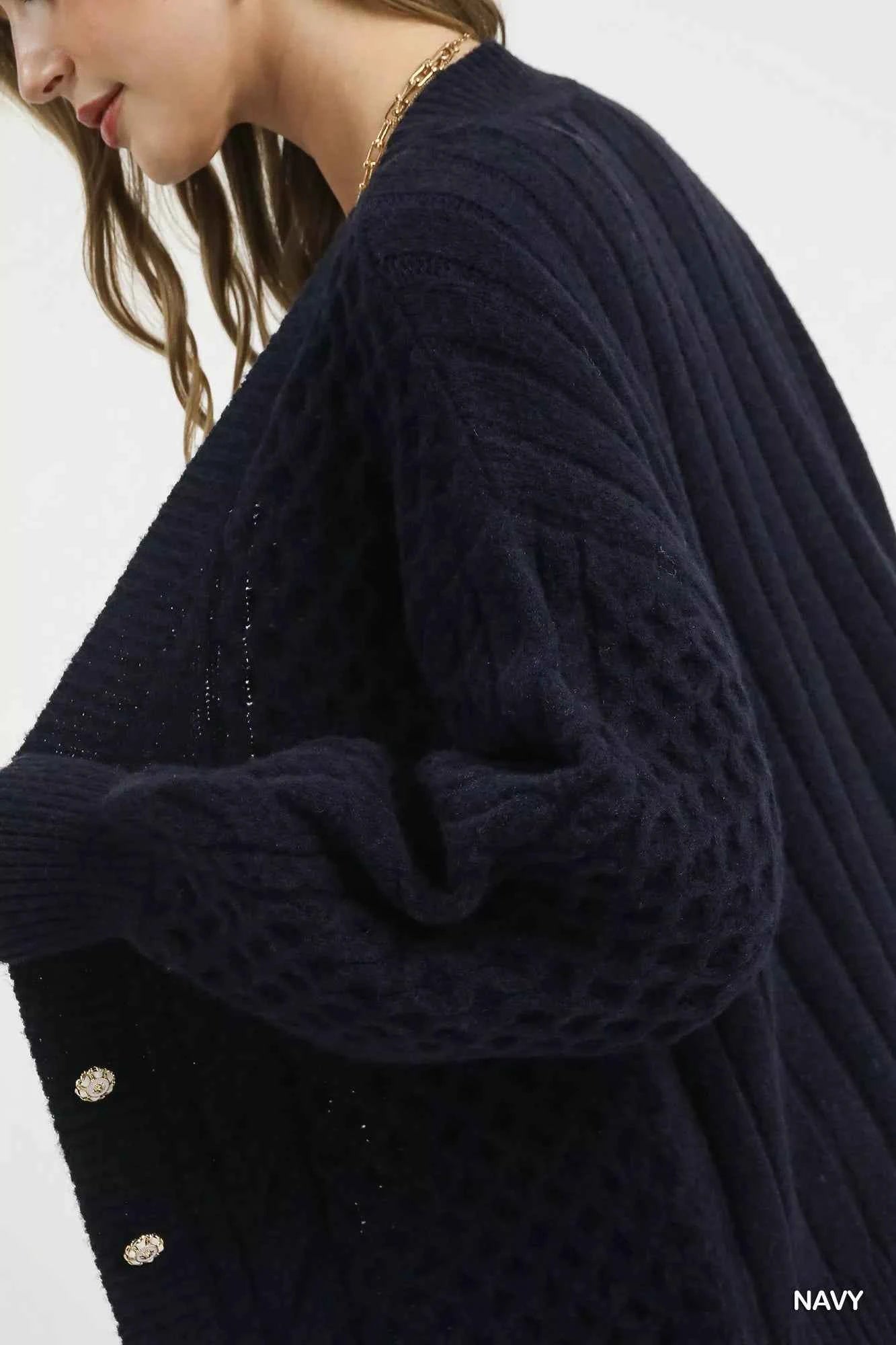 Umgee Cable Knit Pearl Button Cardigan 3a8aad53-492f-4d1f-abe5-946df2df0932-Max-Origin