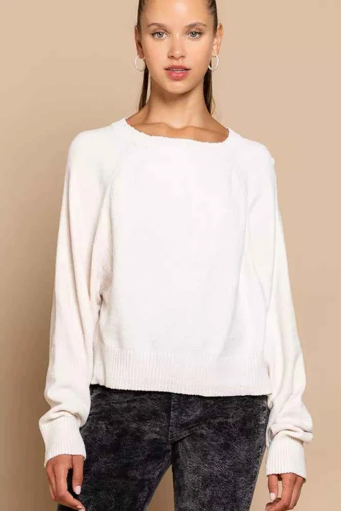 POL Round Neck Backless Sweater with Ribbed Edge Cream 3a9d73f0-ba66-47f3-a7d1-b36a920c2e35-Max-Origin