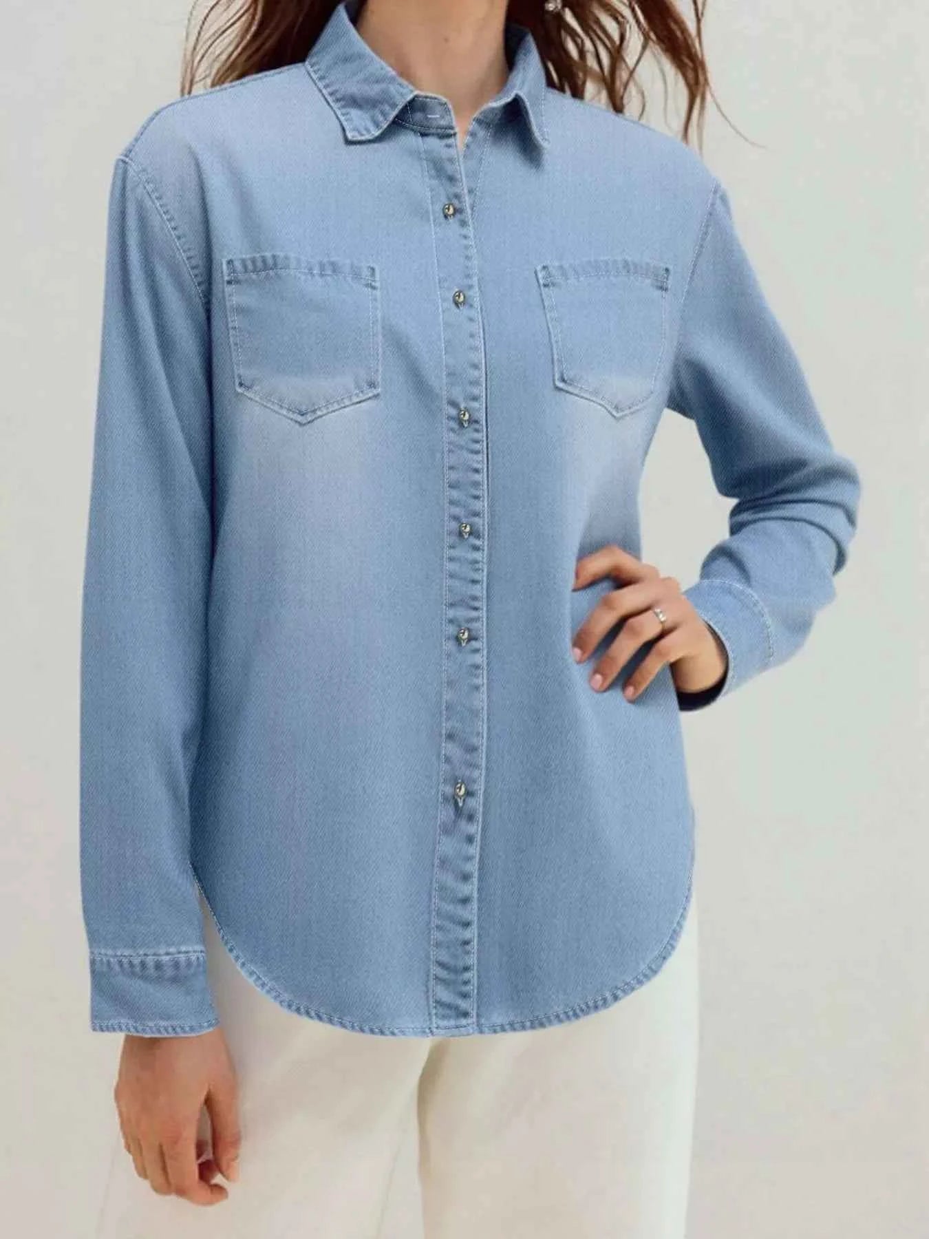 Full Size Button-Up Long Sleeve Denim Shirt Plus Size 3ab03c1c26c74f74870999a584a27b8d-Max-Origin