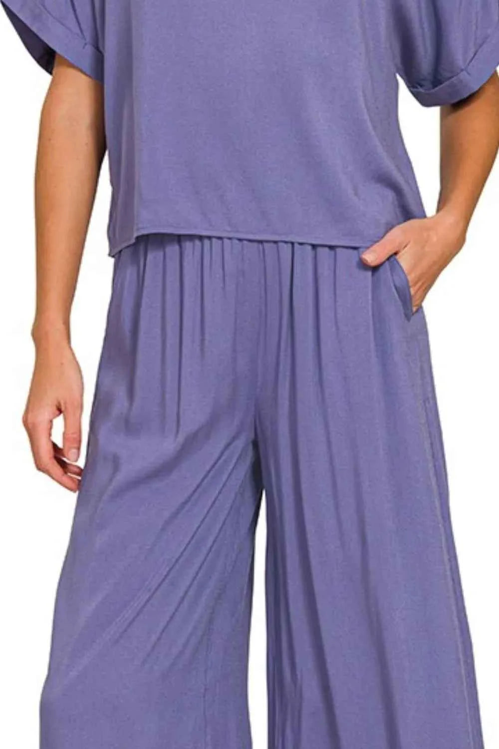 Zenana Round Neck T-Shirt and Wide Leg Pants Set 3ab83090-3e0f-4c27-a742-5834318b1547-Max-Origin
