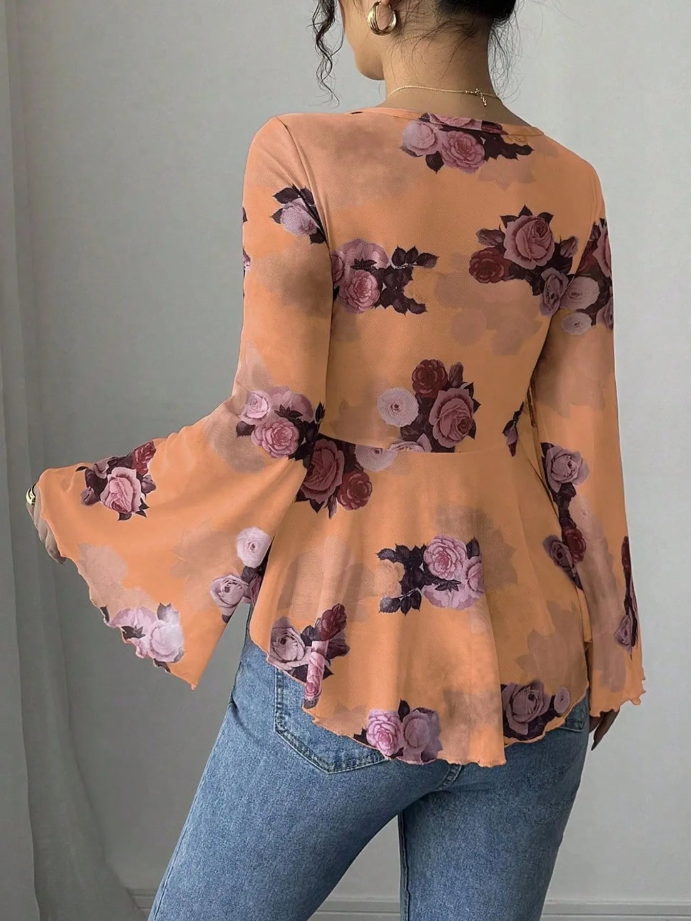 Floral Tie Front Flare Sleeve Blouse 3afb01d6-f7f6-4afb-a231-359cbe77a01c-Max-Origin