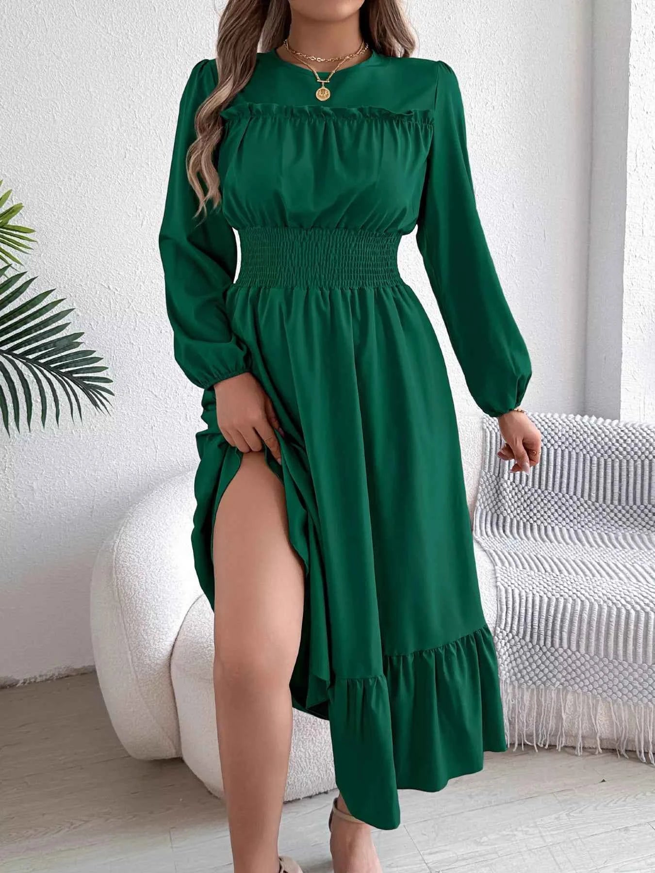 Round Neck Balloon Sleeve Tiered Dress 3b07562d56054d83b4e1168623437ed0-Max-Origin