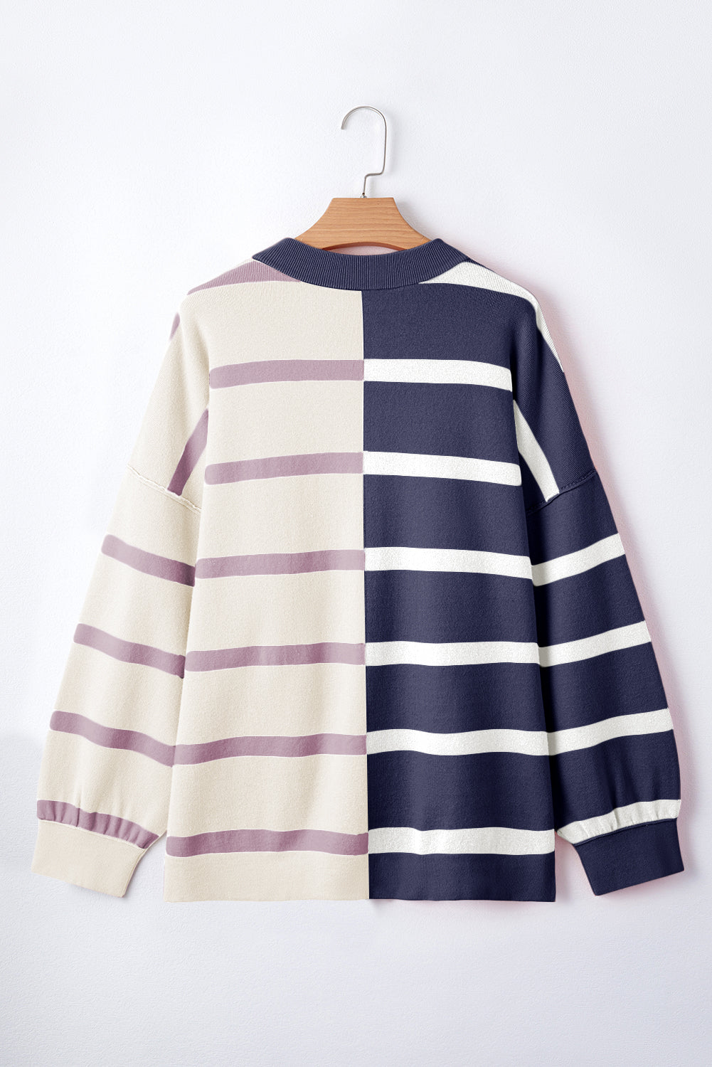 Blue Stripe Exposed Seam Patchwork Loose Sweatshirts 3b2d7bce60693609