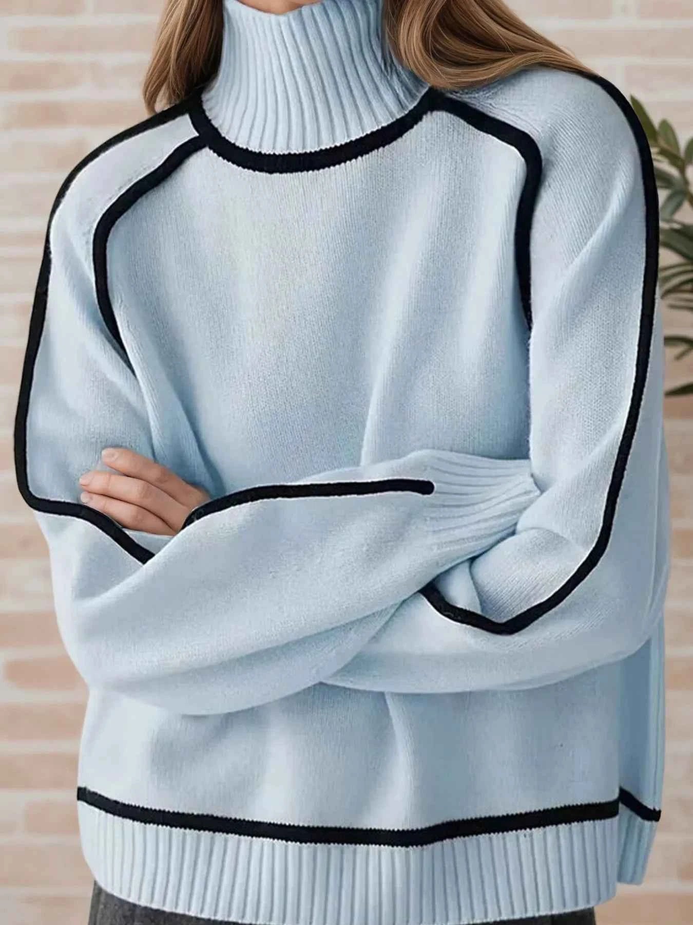 Contrast Trim Turtleneck Sweater 3b4d818618804c2590fb59022d4b6522-Max-Origin