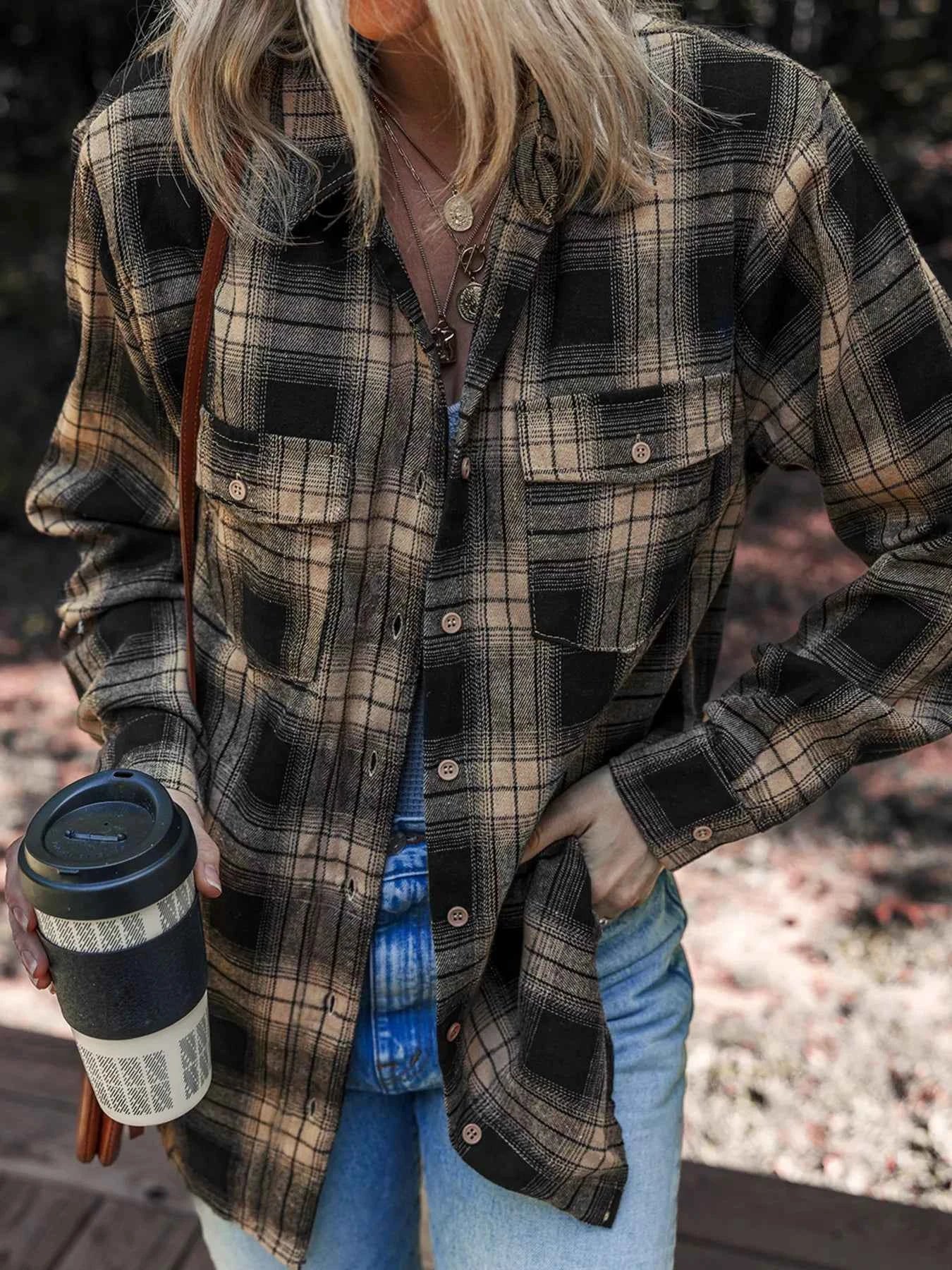 Plaid Double Flap Pocket Brushed Shacket 3b5edac0bccd4d5da27f0c3053984d7d-Max-Origin