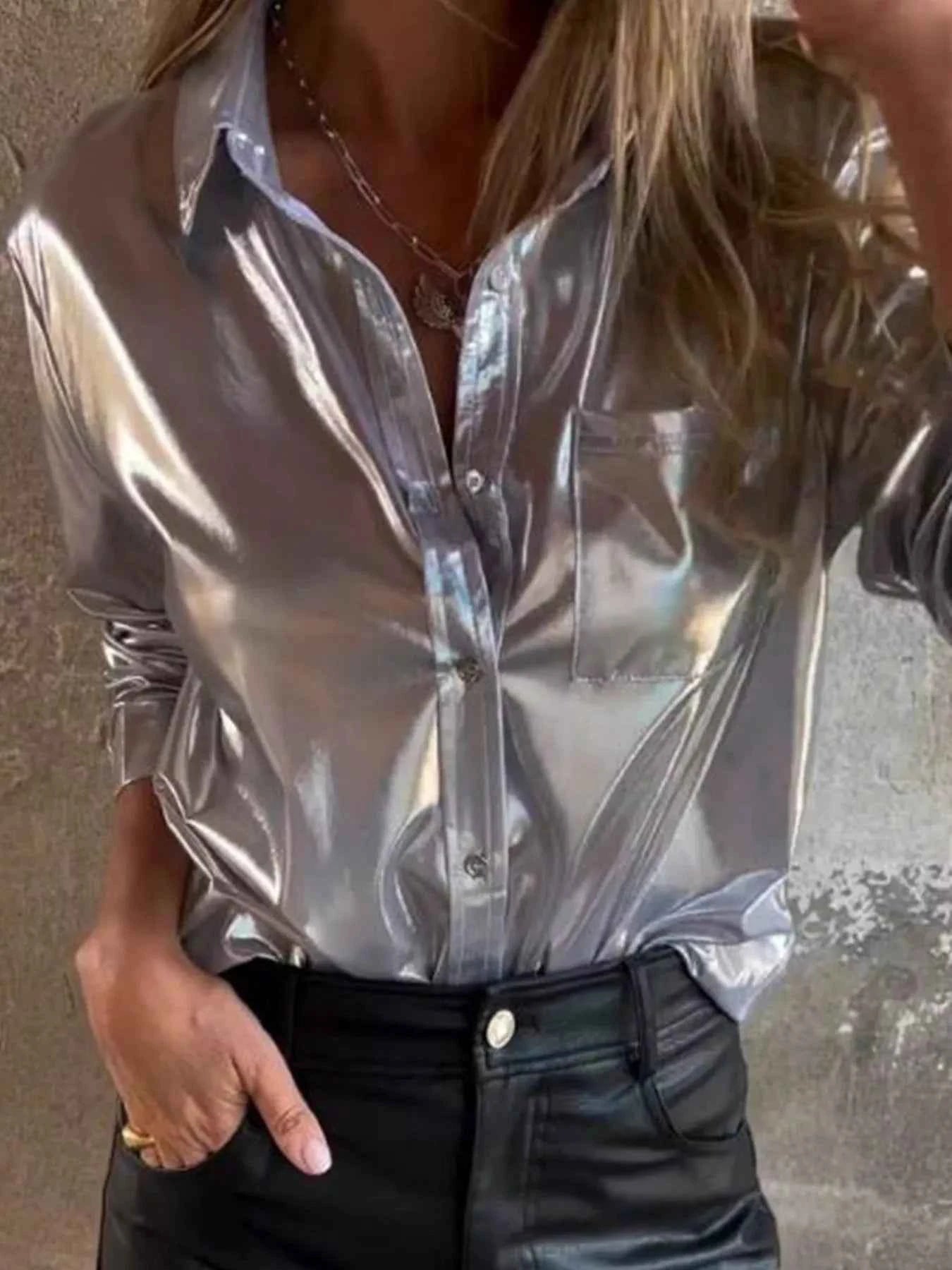 Full Size Button-Down Long Sleeve Shirt Plus Size Silver 3b61ce07-9d45-4372-9f7a-3709951fb375-Max-Origin