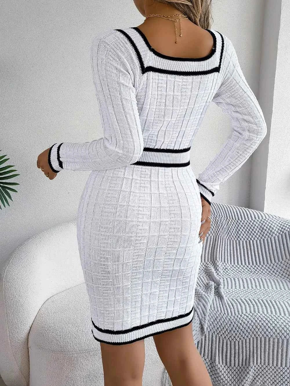 Contrast Trim Long Sleeve Sweater Dress 3b8a3331-eff9-4079-89c3-a09c9537120f-Max