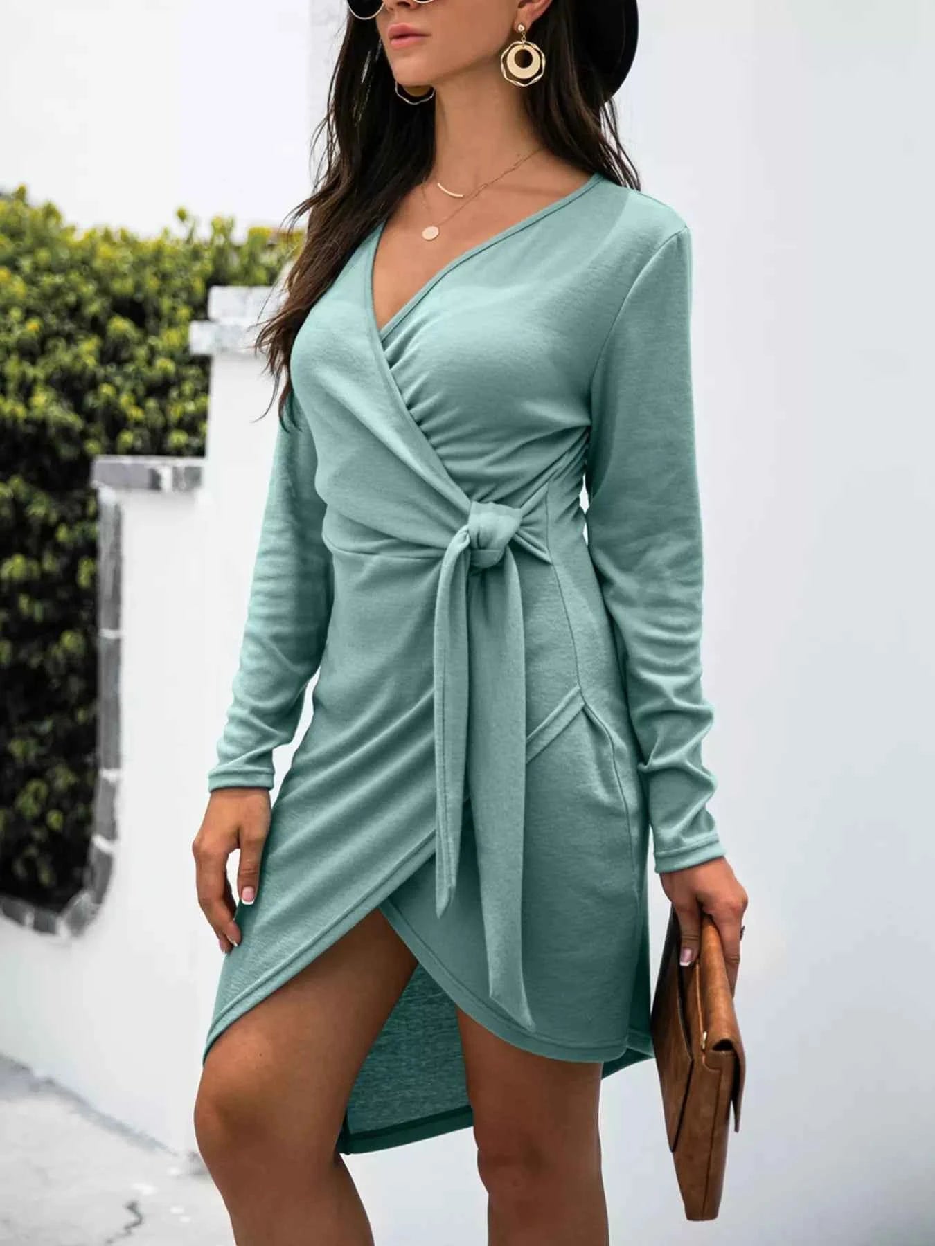 Surplice Long Sleeve Side Tie Dress 3b9d8849-5ea6-4dcb-8131-37c7db657198-Max-Origin