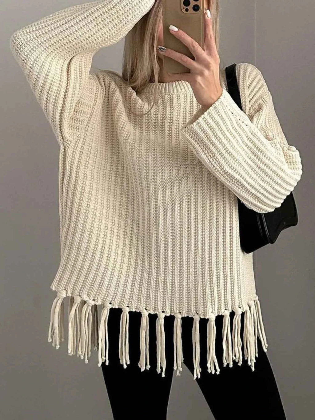 Fringe Round Neck Long Sleeve Sweater 3bbc684c-e3ef-4576-96eb-d2f9100dc0f4-Max-Origin