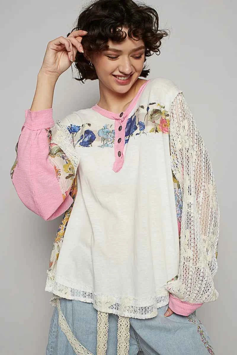 POL Button Detail Floral Patchwork Crochet Sleeve Blouse 3bbc9071-6bc7-46d5-b9d2-fe6fea8002dc-Max-Origin