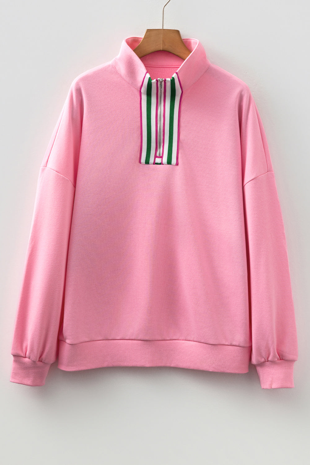 Sachet Pink Pop of Color Collared Patchwork Pullover Sweatshirt 3bd0ab2d80ff1365