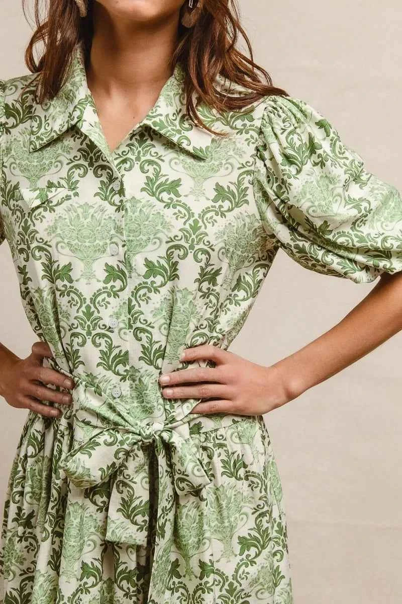 BiBi Tied Floral Short Sleeve Mini Shirt Dress 3be87e64eeb34543ae7aa3d937ab888d-Max-Origin