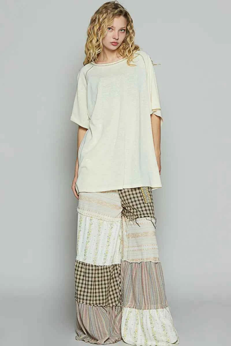 POL Contrast Stitching Half Sleeve Oversized T-Shirt 3bef1ee6-321f-4601-92ce-56583b4757ab-Max-Origin