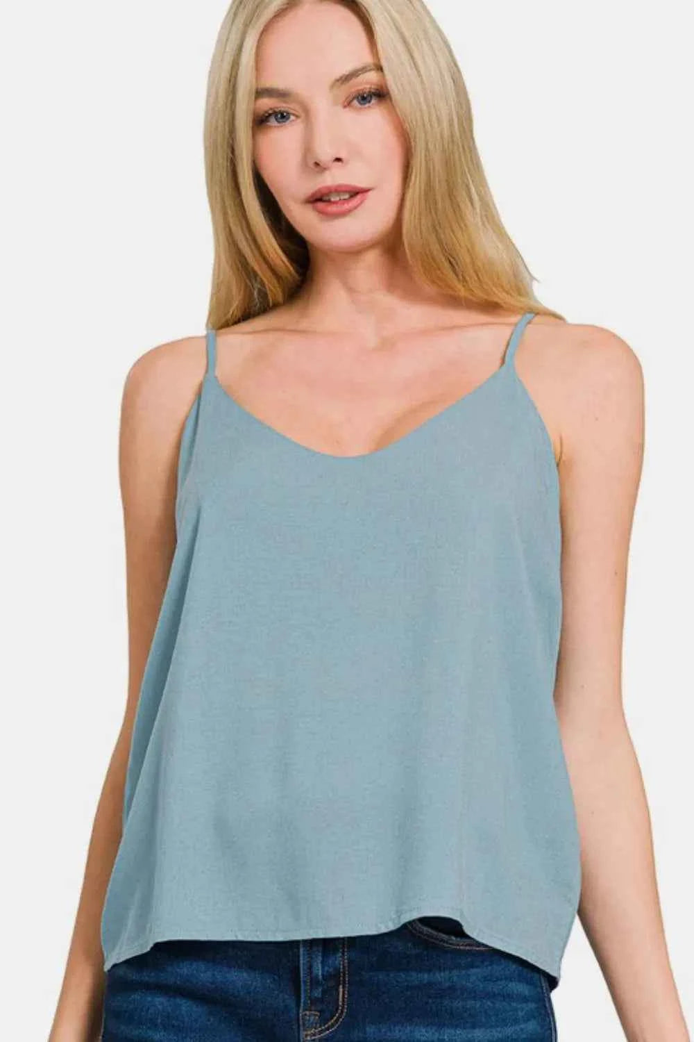 Zenana Two Layered Spaghetti Strap Cami BLUE GREY 3bf2dc1d-cfac-4c43-b3b9-39741d23b5f2-Max