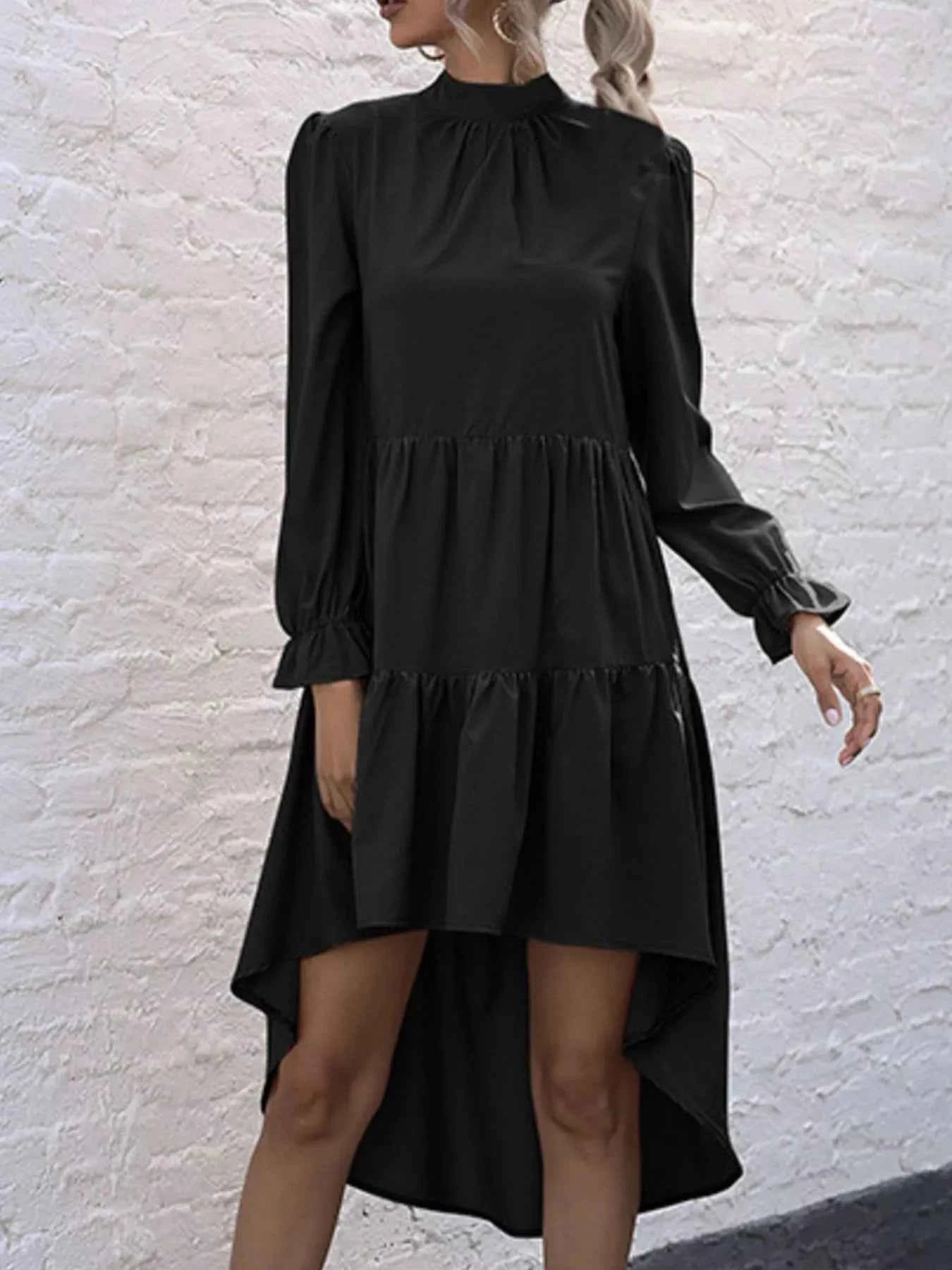 High-Low Flounce Sleeve Dress Black 3bff2b8f-de0f-4321-a4fb-c98ed4ea16cc-Max-Origin