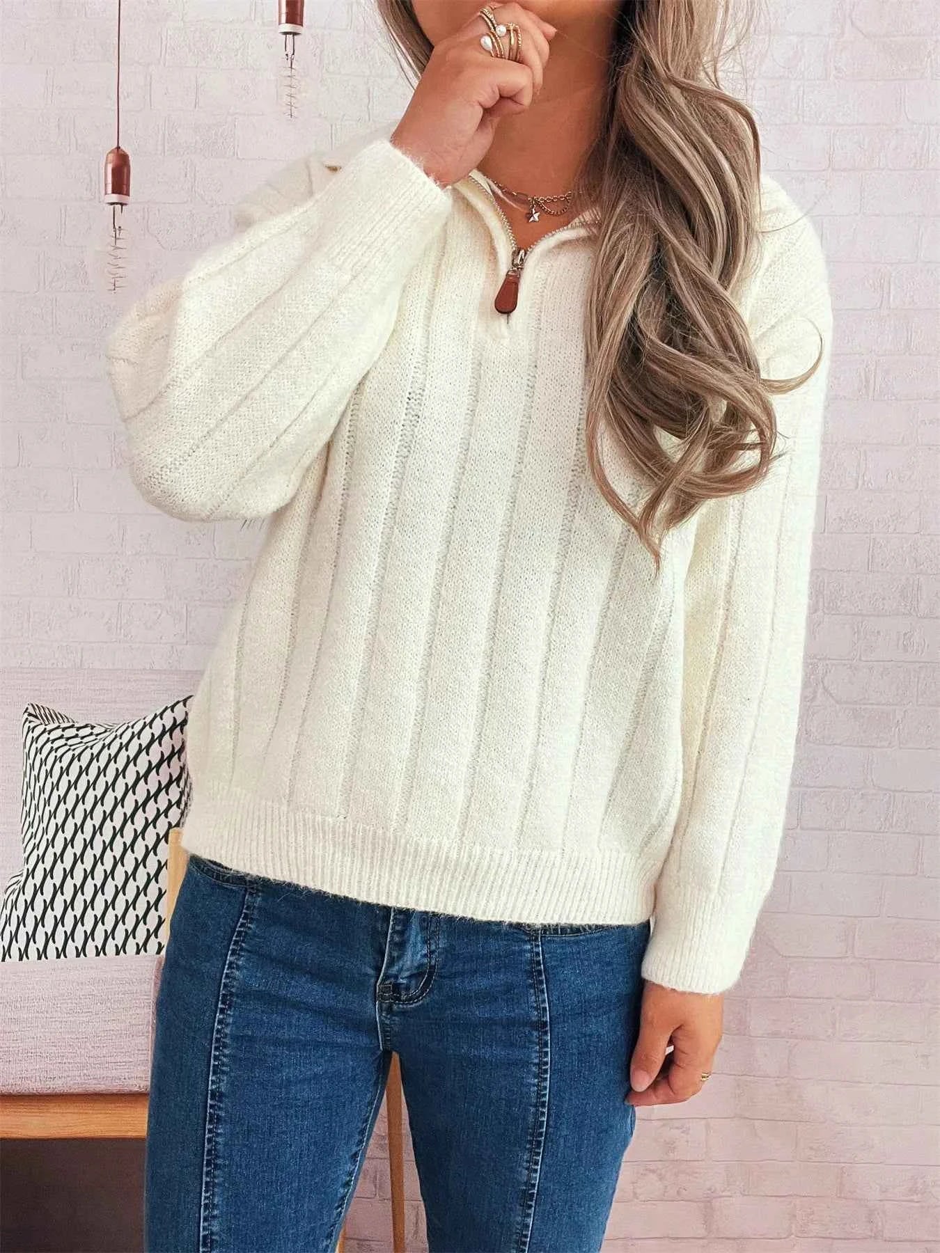 Ribbed Hem Quarter Zip Sweater 3c09288fa6384d9c94c138947db906f8-Max-Origin