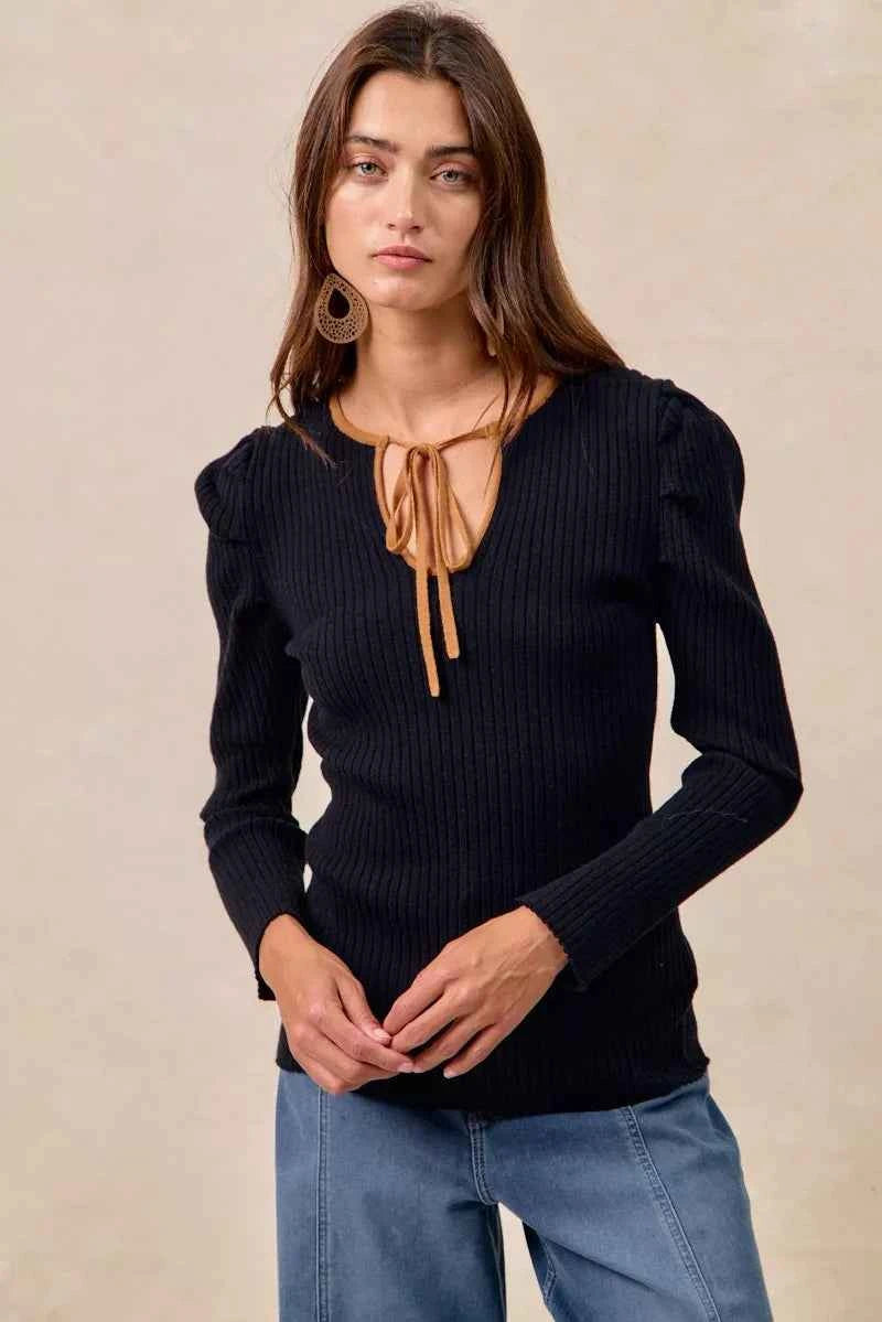 BiBi Ribbed Contrast Front Tied Top with Shrried 3c10af9f9e6e42418bc2b053e6a68067-Max-Origin