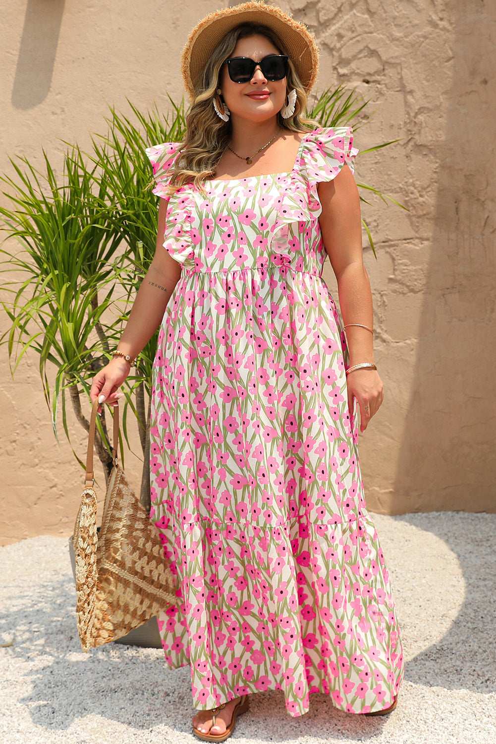 Pink Plus Size Ruffle High Waist Floral Maxi Dress 3c44bfebe9d38717-_5