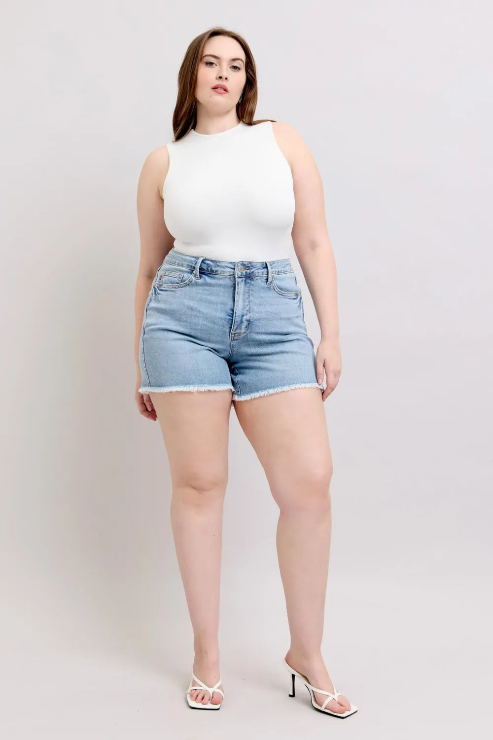 Judy Blue Full Size Tummy Control Raw Hem Denim Shorts Plus Size 3c6e3828-6bf6-4cba-8f46-e7c01eea25dc-Max