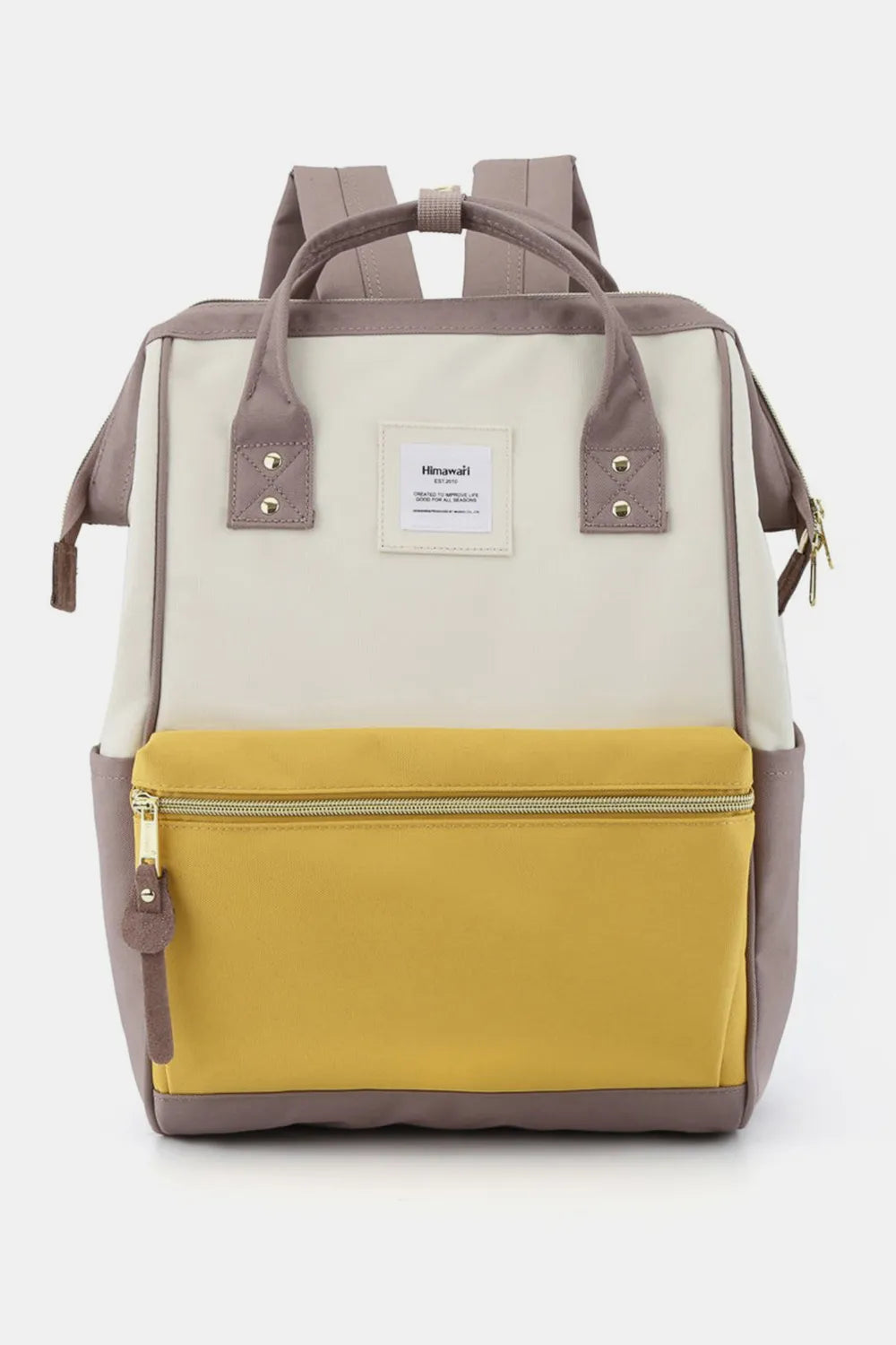 Himawari Waterproof Canvas Backpack Bag with Side Pockets White Lemon Taupe One Size 3c6f5339-bbb3-4655-af98-06b442198fde-Max