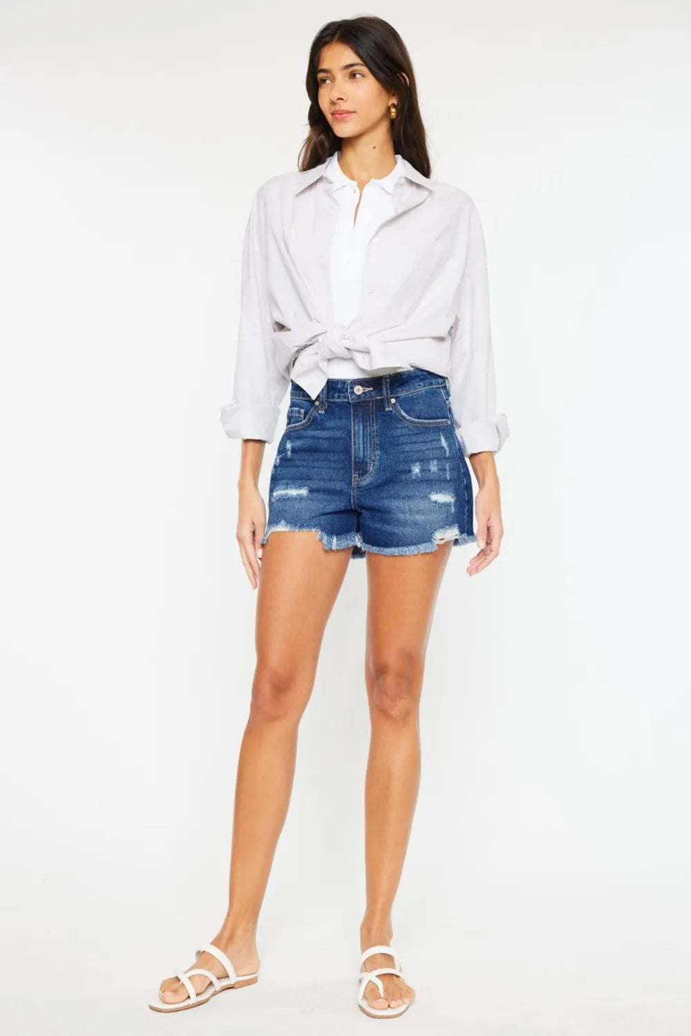 Kancan High Rise Frayed Hem Denim Shorts 3c79afbd-f2cb-401e-9153-50d102d76498-Max