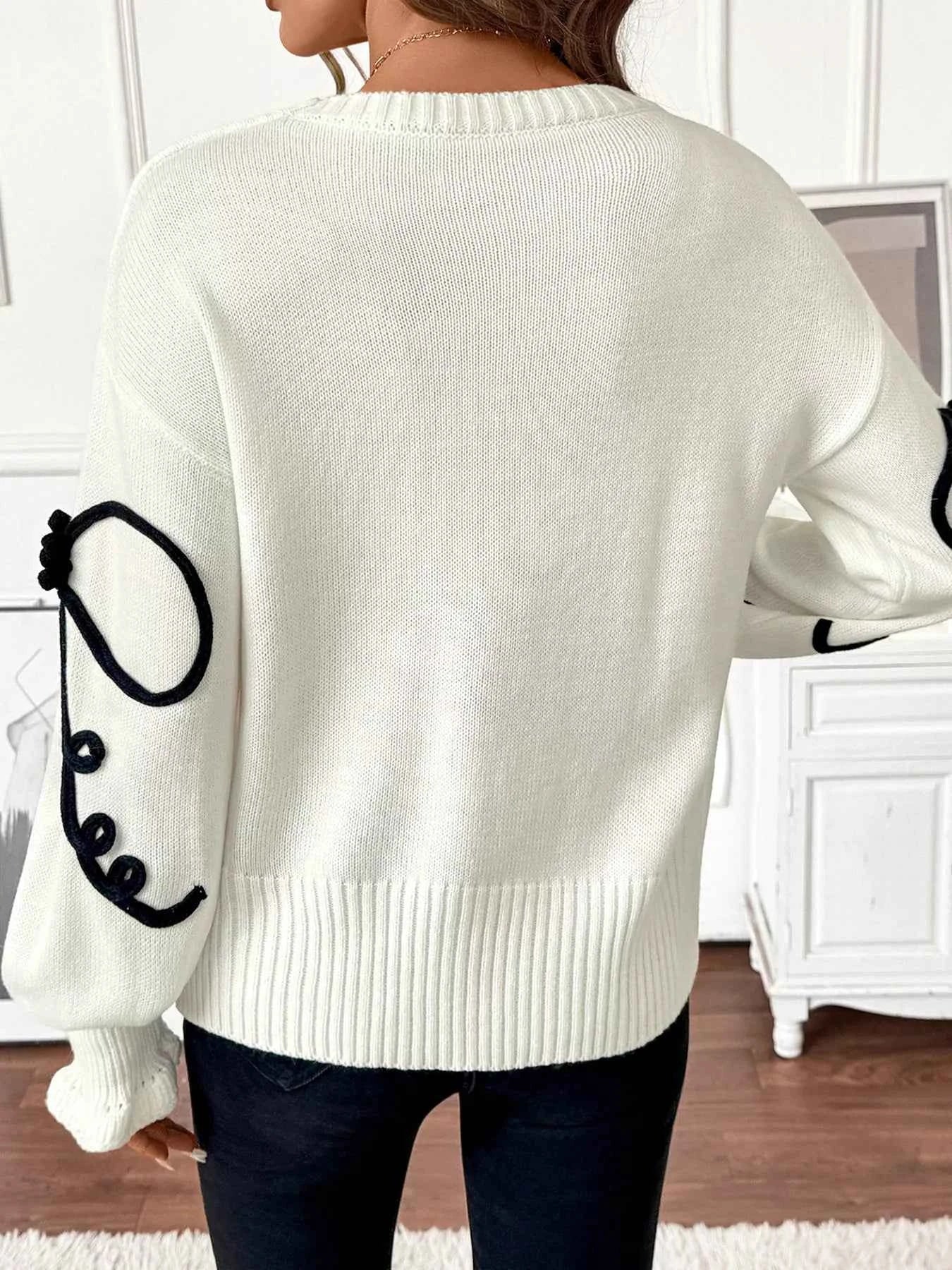Bow Pattern Long Sleeve Sweater 3c7ee41b172c40df95f24b6adcd88f06-Max-Origin