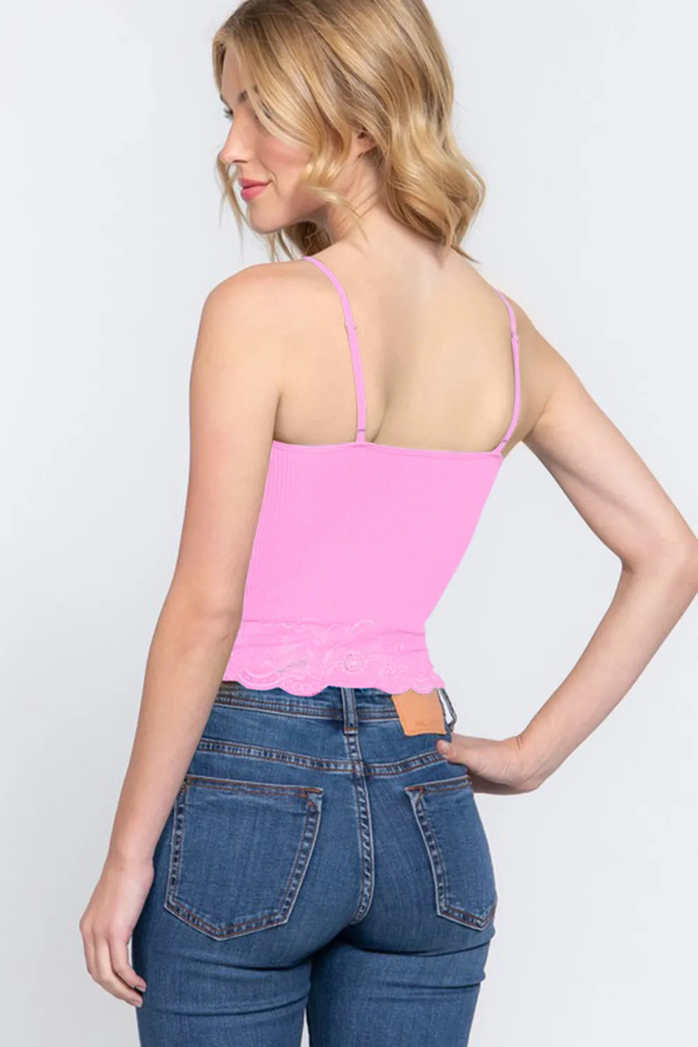 ACTIVE BASIC V-Neck Lace Detail Ribbed Seamless Cami 3cb45c35-33d0-4f6a-b28a-7a03d18dd900-Max