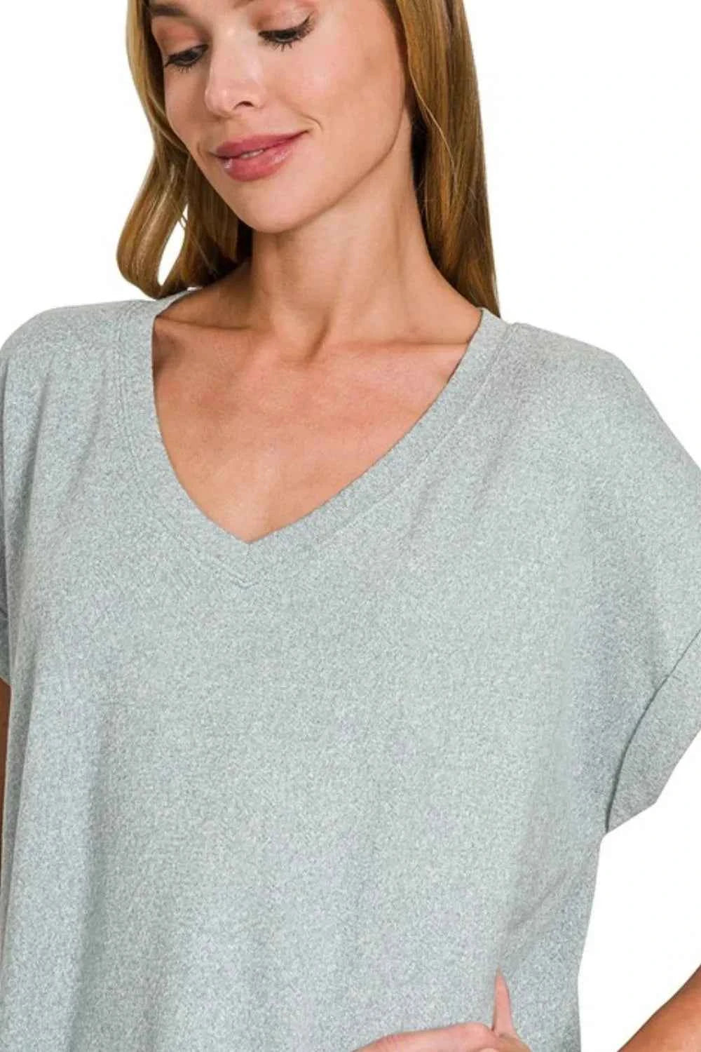 Zenana Soft Melange Hacci V-neck Tee 3cb5de3e-7a58-4ec8-bebf-72b52489d58d-Max-Origin