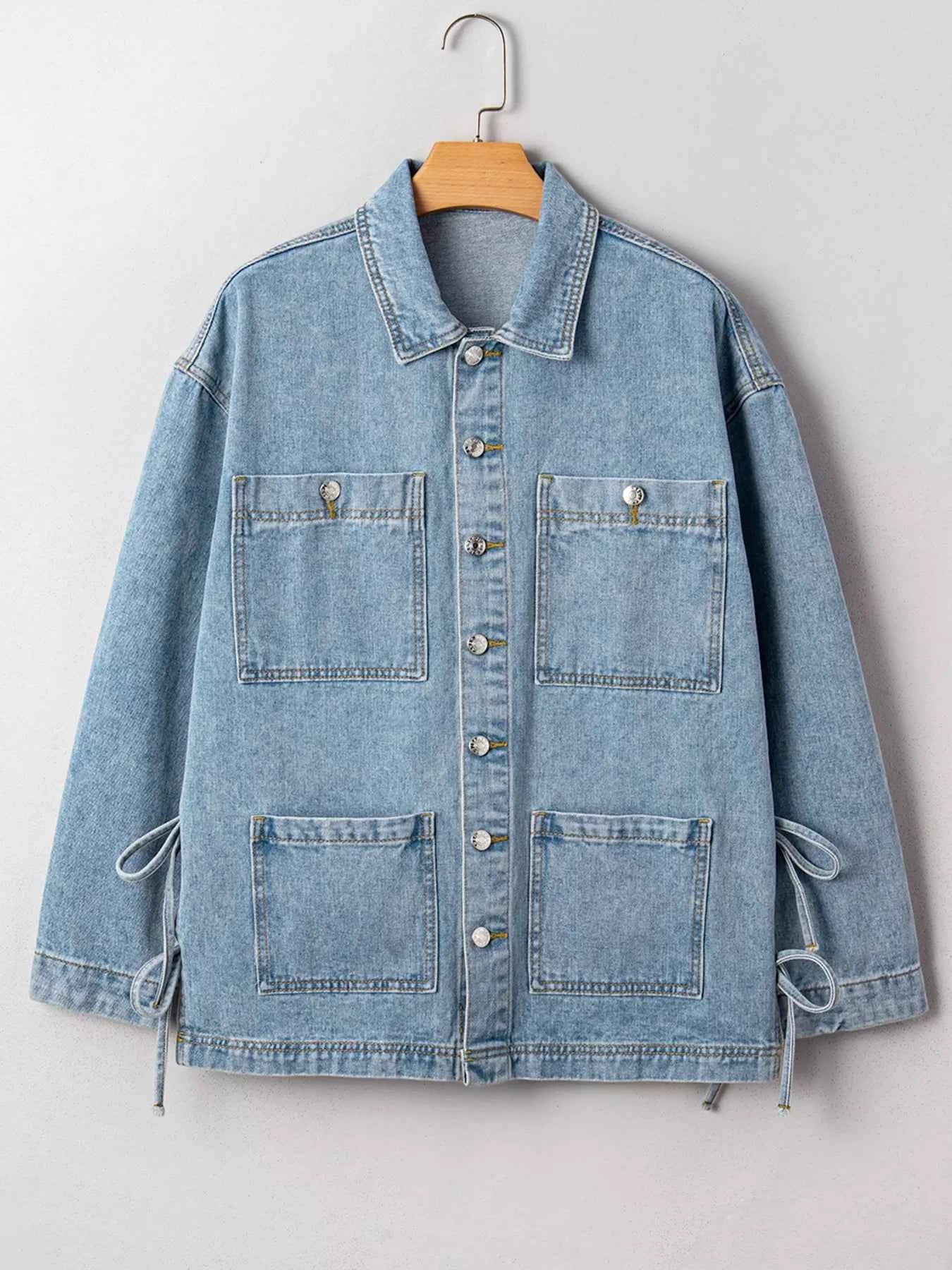 Patched Pockets Side Tie Denim Jacket 3cccca19637549c8957f5411c1799d08-Max-Origin