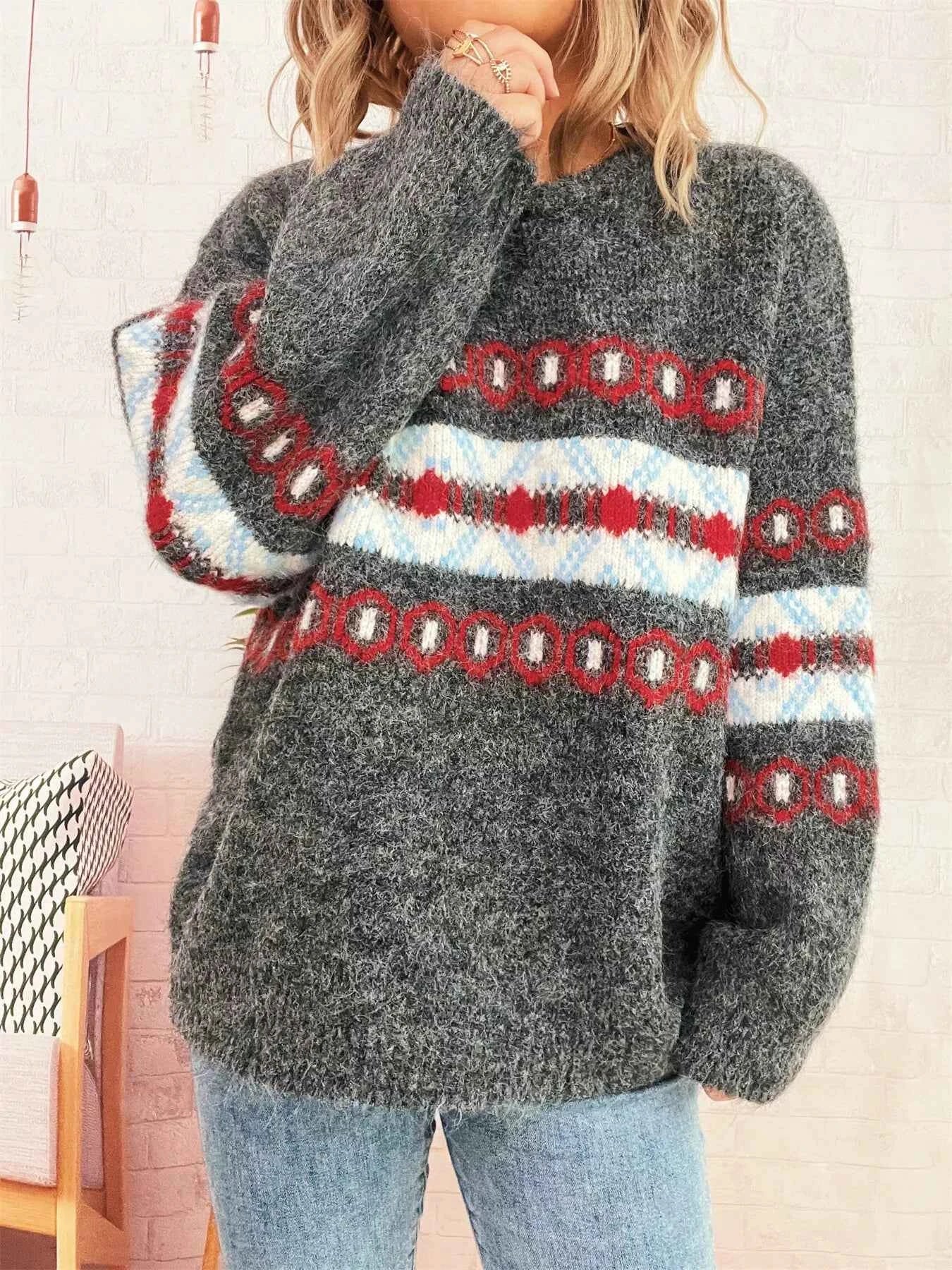 Contrast Round Neck Drop Shoulder Sweater 3ce76fc9c3344e3e815592acc438e498-Max-Origin