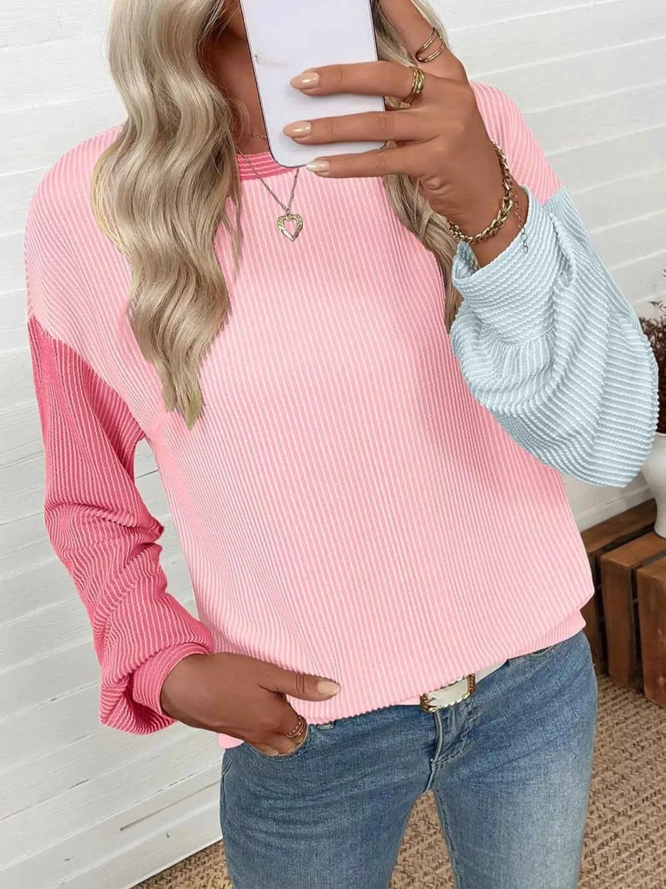 Color Block Ribbed Long Sleeve T-Shirt 3cf44f12-c462-4209-bf03-dbaa348bd828-Max-Origin