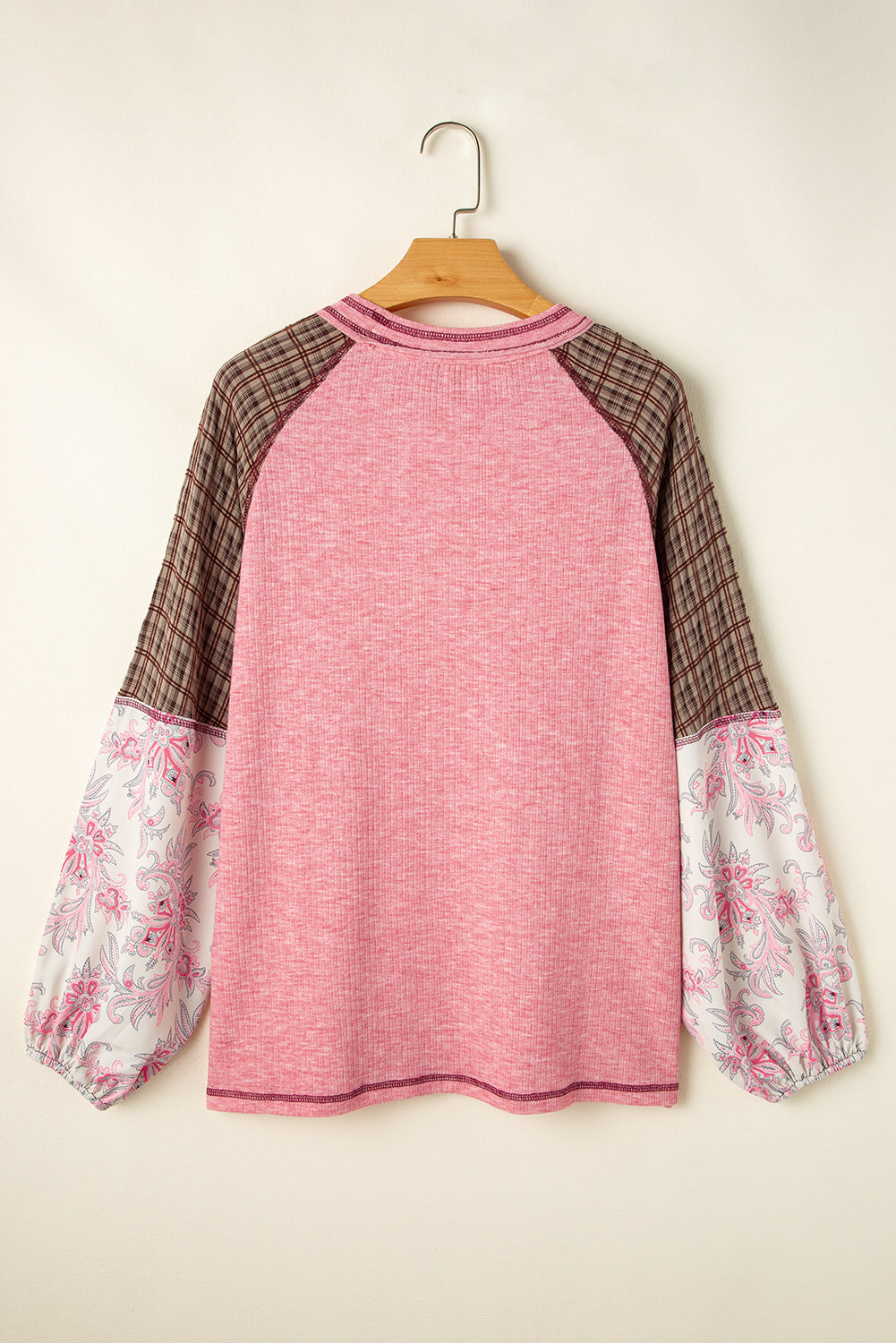 Jet Stream Floral Plaid Mixed Print Patchwork Raglan Ribbed Top 3d0a14c91d8c088e