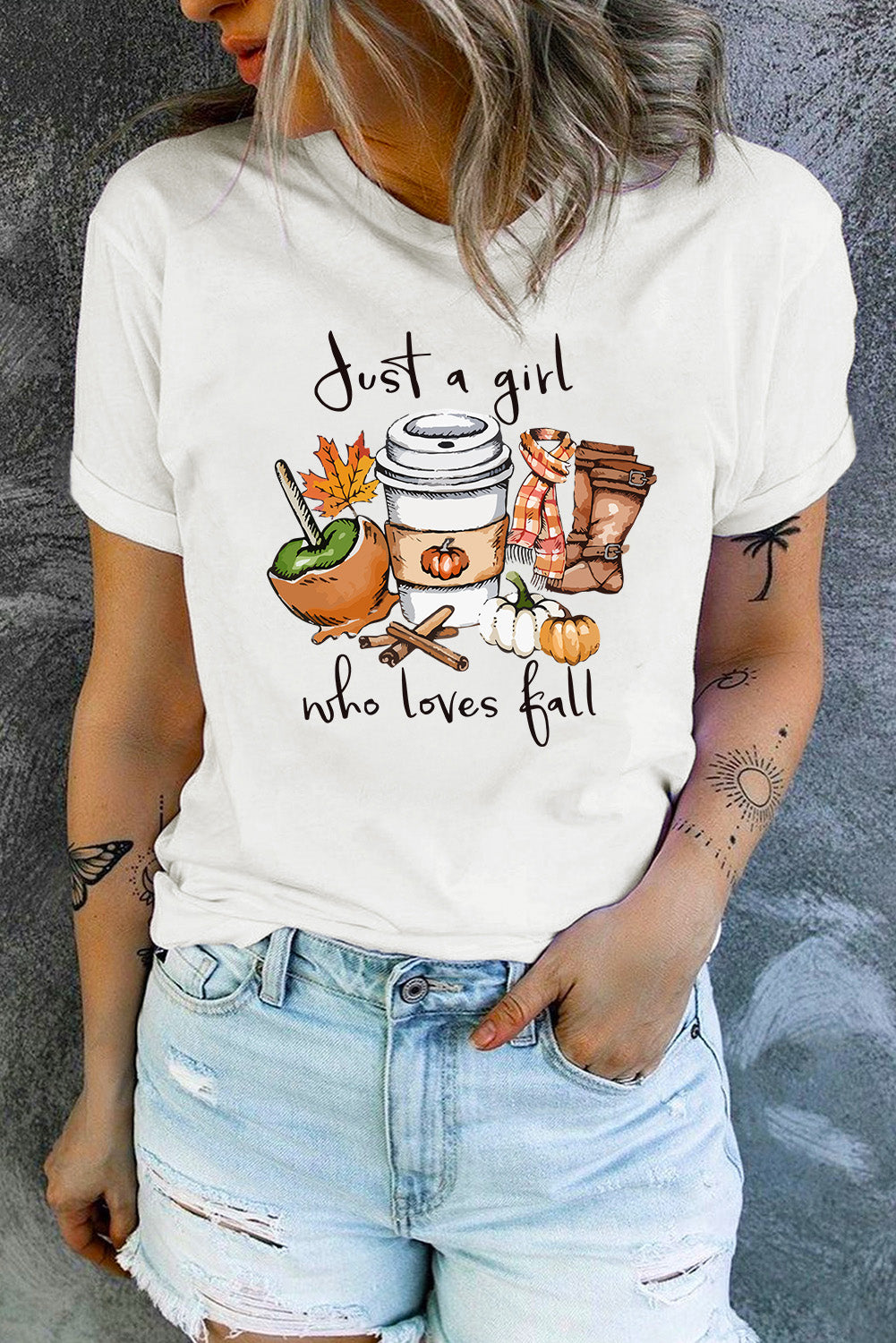 White Fall Vibe Graphic Print Crew Neck T Shirt White 95%POLYESTER+5%ELASTANE 3d118c726cc81ed4