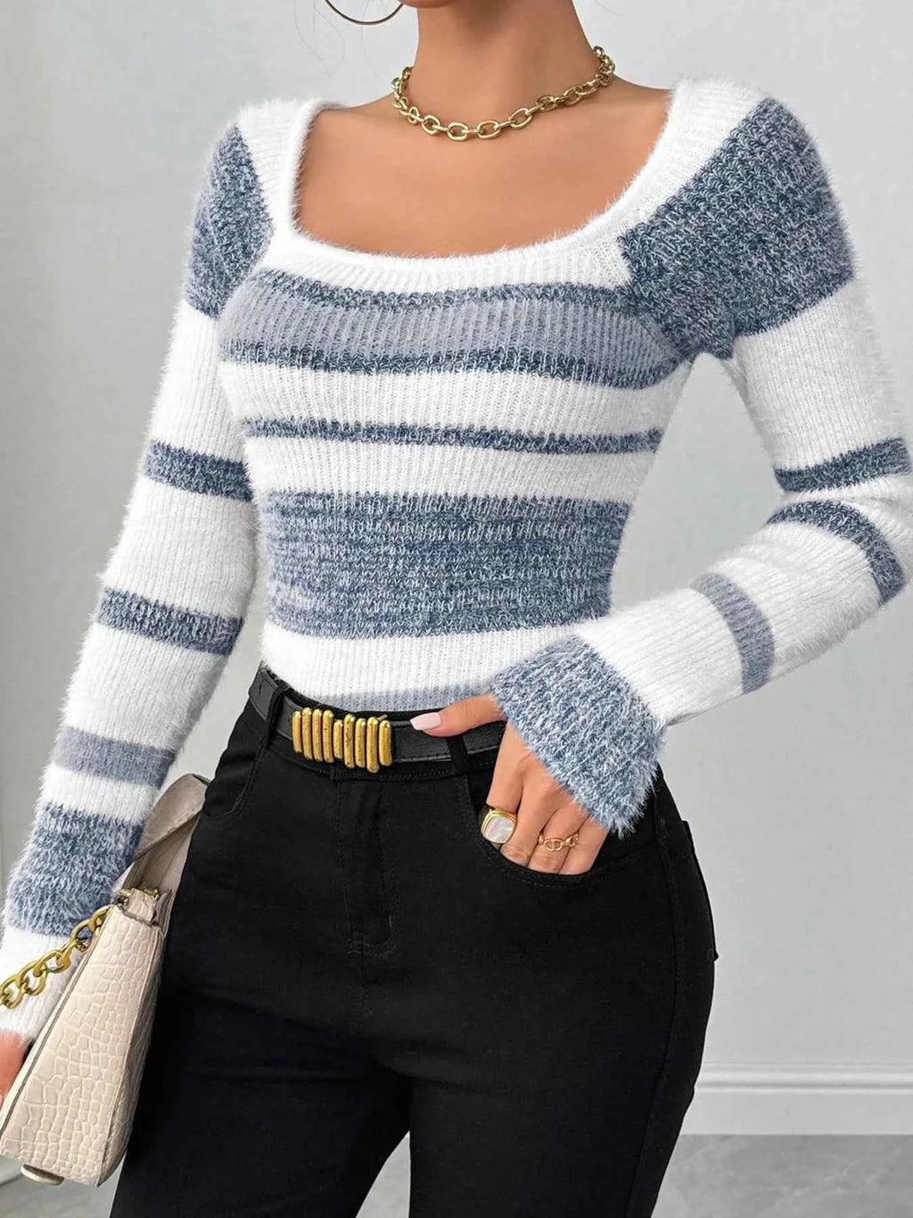 Striped Fuzzy Long Sleeve Sweater 3d579a9e4bd74b42b8c09802a0cd8f77-Max-Origin