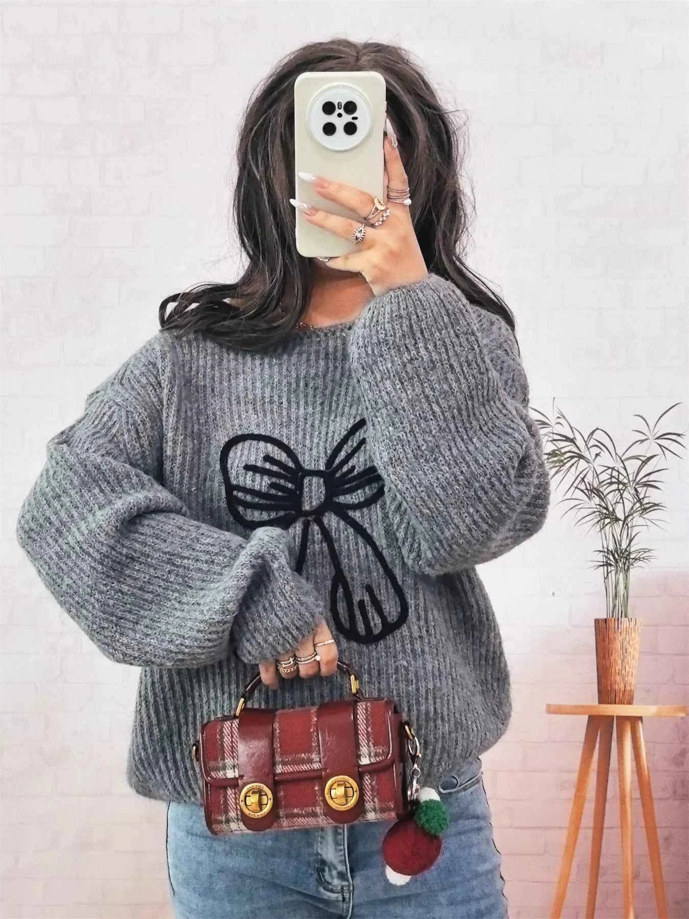 Bow Round Neck Long Sleeve Sweater 3d65c0118a28465caac79b9c4e03bc51-Max-Origin