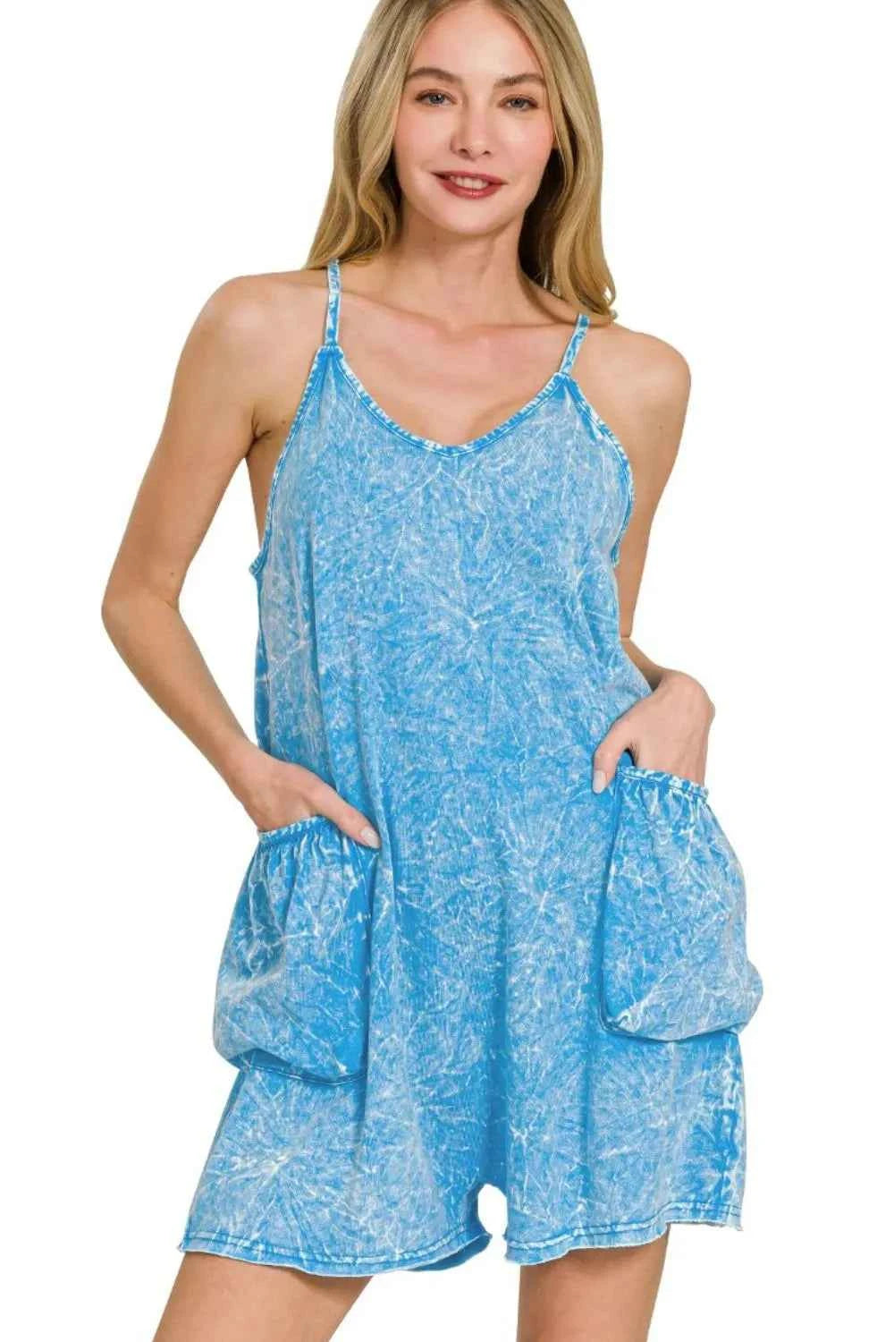 Zenana Acid Crinkle Washed Spaghetti Strap Romper DEEP SKY 3d7516af-074f-4961-a605-bd500654ab87-Max-Origin