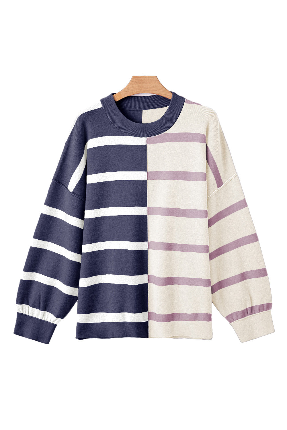 Blue Stripe Exposed Seam Patchwork Loose Sweatshirts 3d75b835a3164675