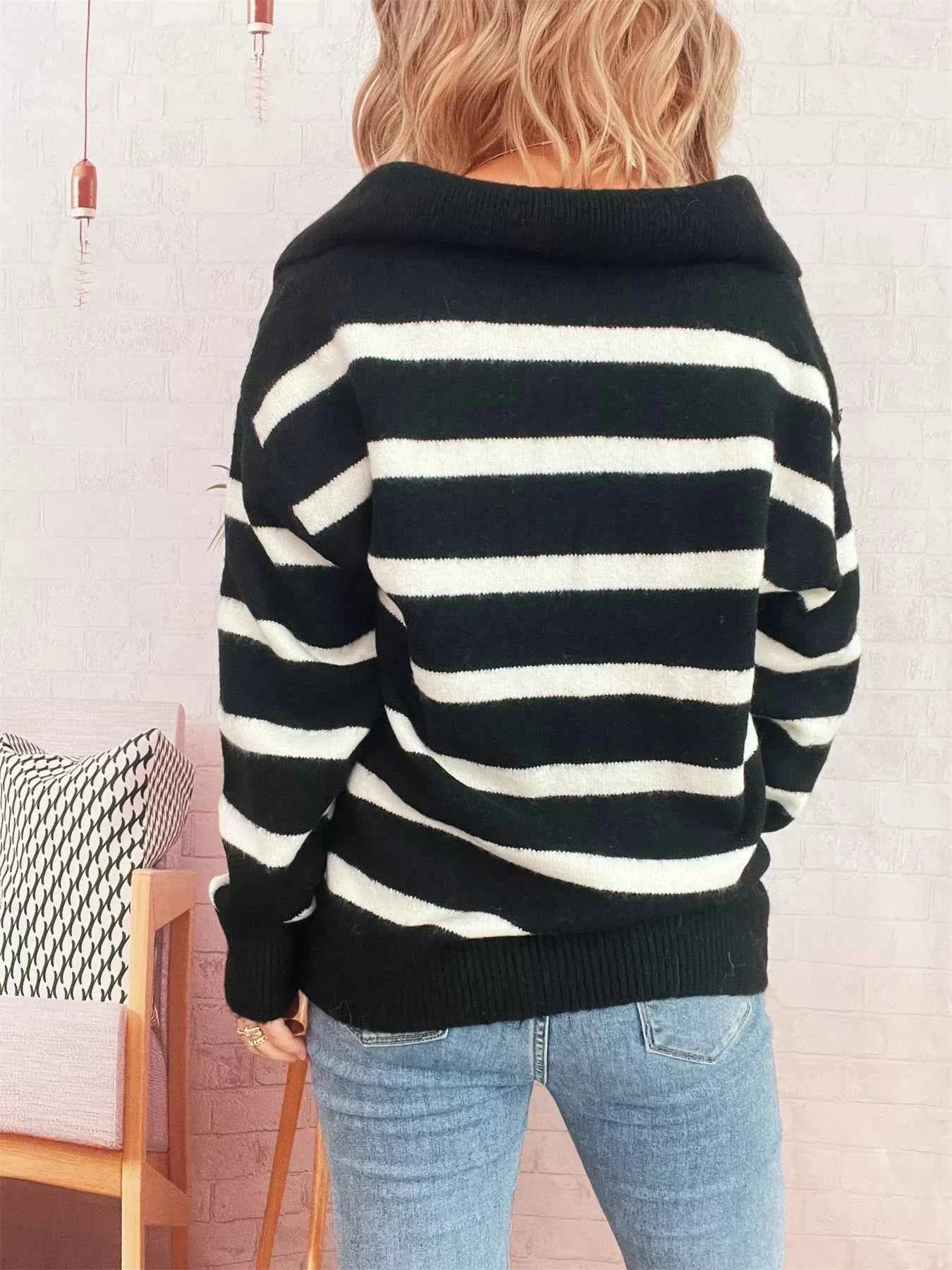 Striped Dropped Shoulder Sweater 3d973c85cd174c56b1950cdd6d093c3e-Max-Origin