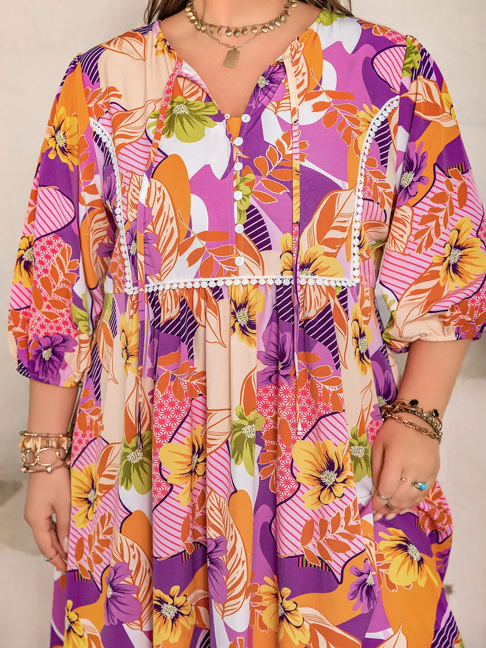 Plus Size Printed Tie Neck Maxi Dress 3d9c4d26-732f-4912-b426-6b70b075eb37-Max