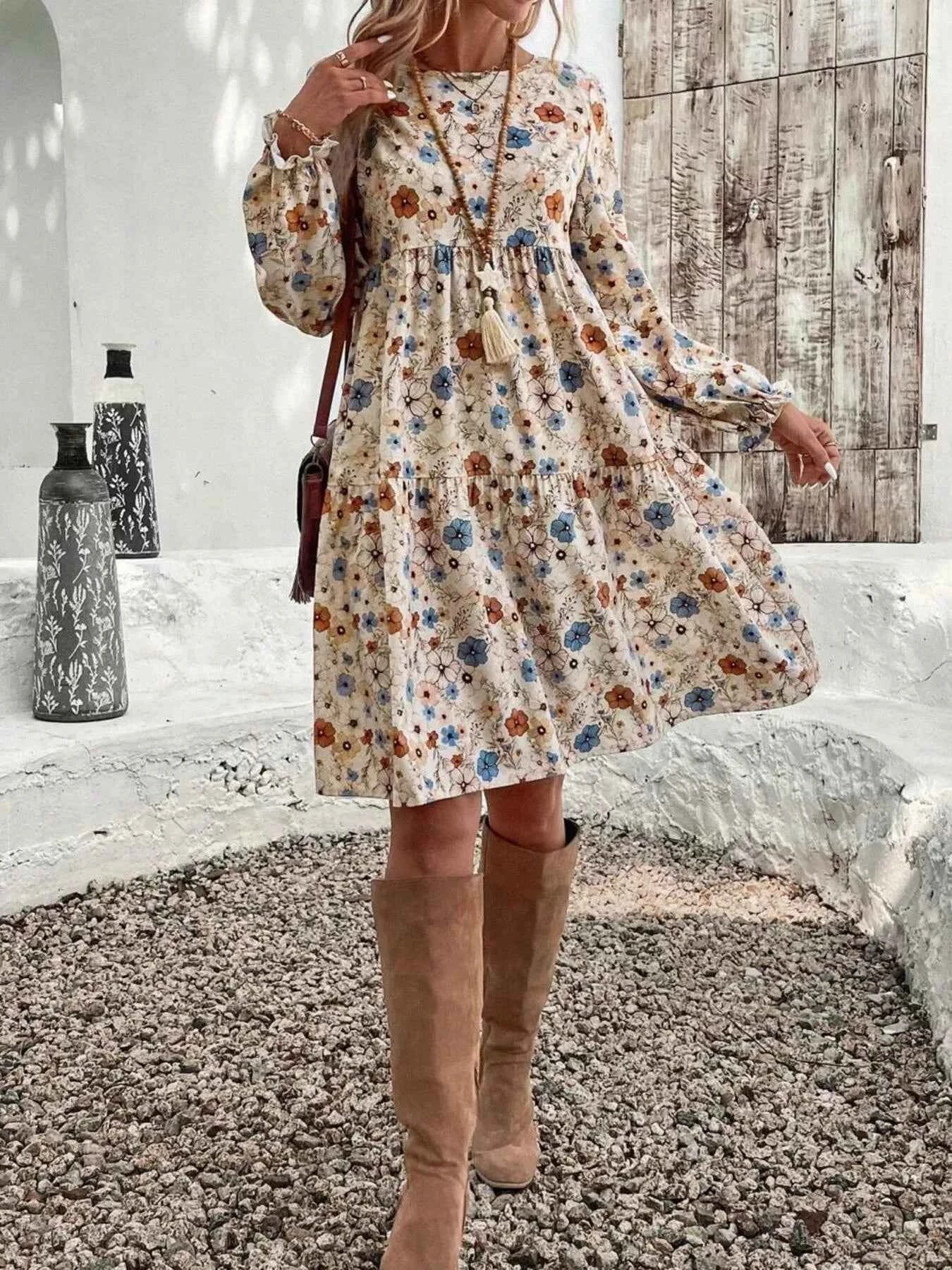 Floral Print Long Sleeve Tiered Dress 3dacf0a4c951445493ad76252a7ad0fe-Max-Origin
