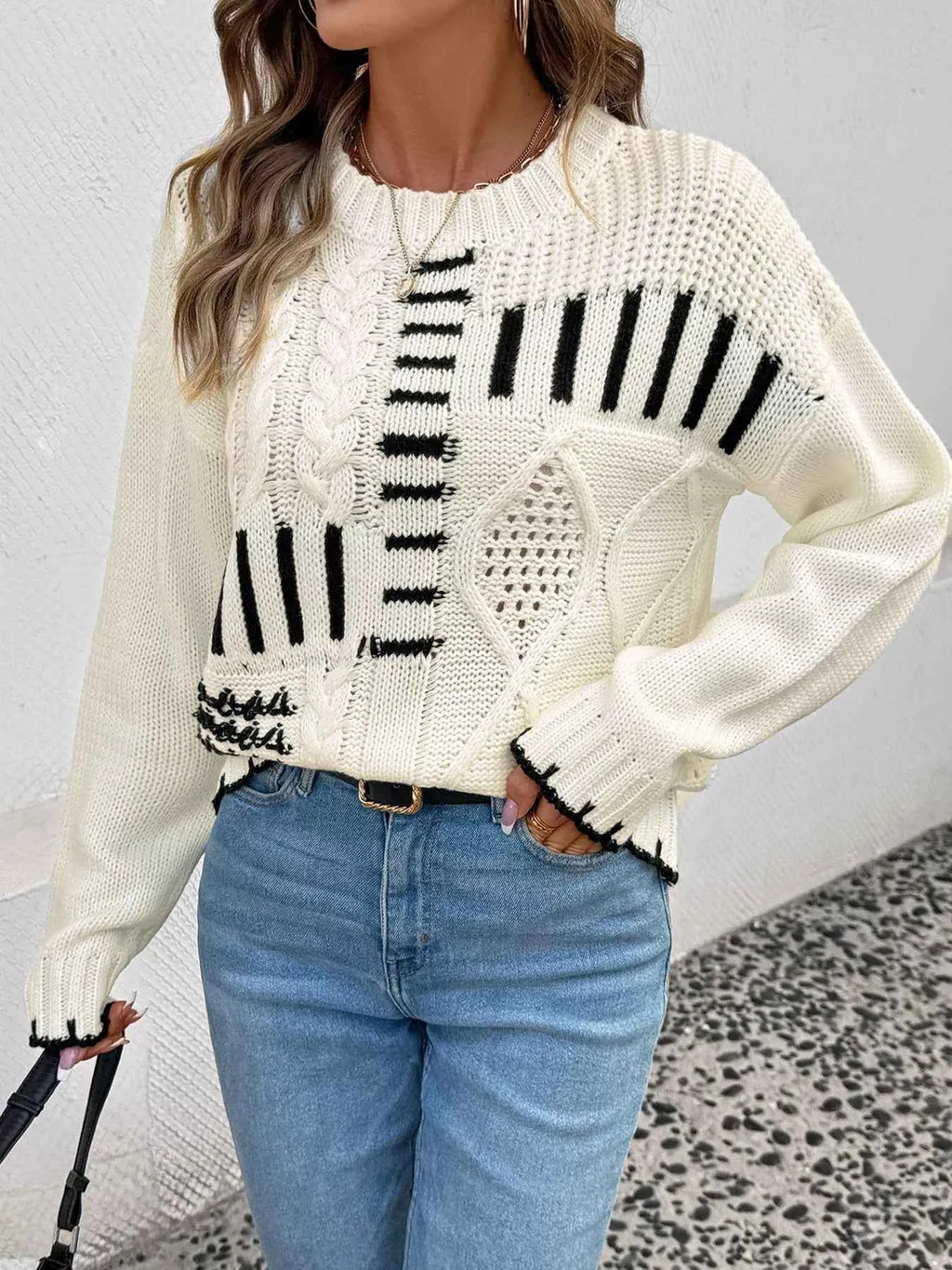 Cable Knit Round Neck Sweater 3db381c831254f26bec8b6a4ad116907-Max-Origin