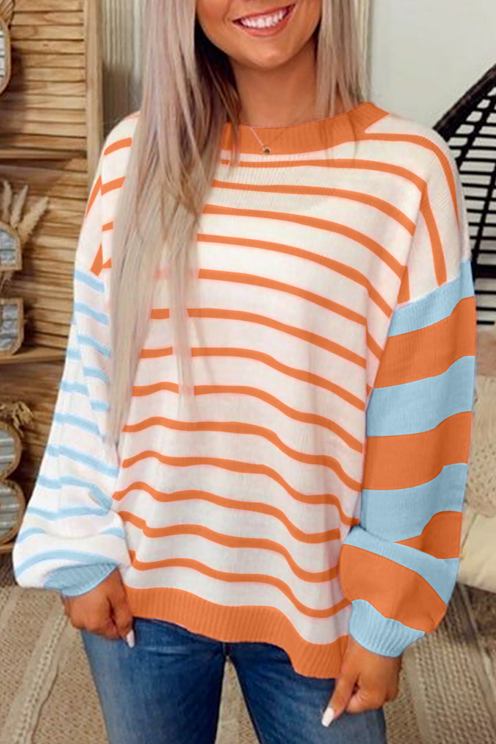Orange Striped Colorblock Pullover Sweater Orange 50%Viscose+28%Polyester+22%Polyamide 3dc430c21cdcf3c2