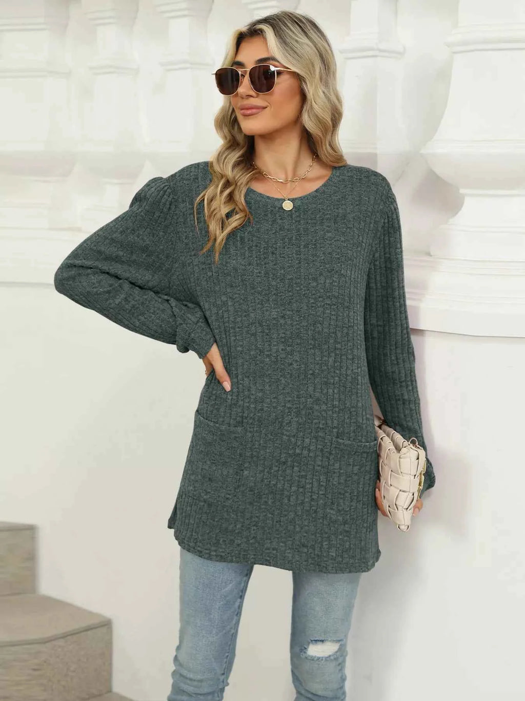 Ribbed Knit Long Sleeve T-Shirt 3ddc1aed9ec24354940297688a758b64-Max-Origin