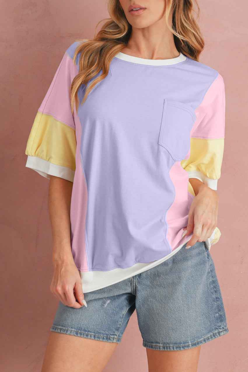 Purple Colorblock Patchwork Oversized T Shirt Purple 3dea368fe5ad1355