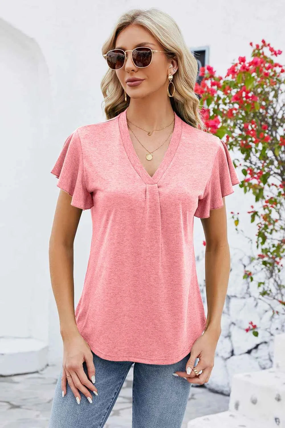 V-Neck Flutter Sleeve T-Shirt 3e197840-c648-4db7-8ac9-a8112832bb2b-Max