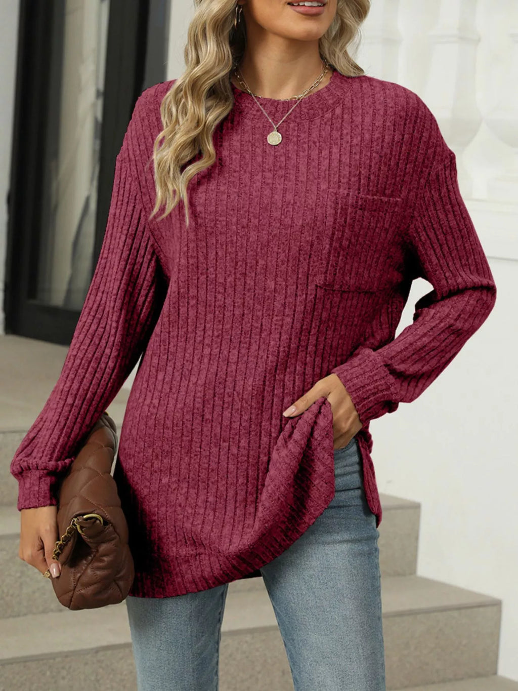 Ribbed Knit Round Neck Sweater 3e54e9ee-d7c6-4ffd-b4ed-5e23331a856c-Max-Origin