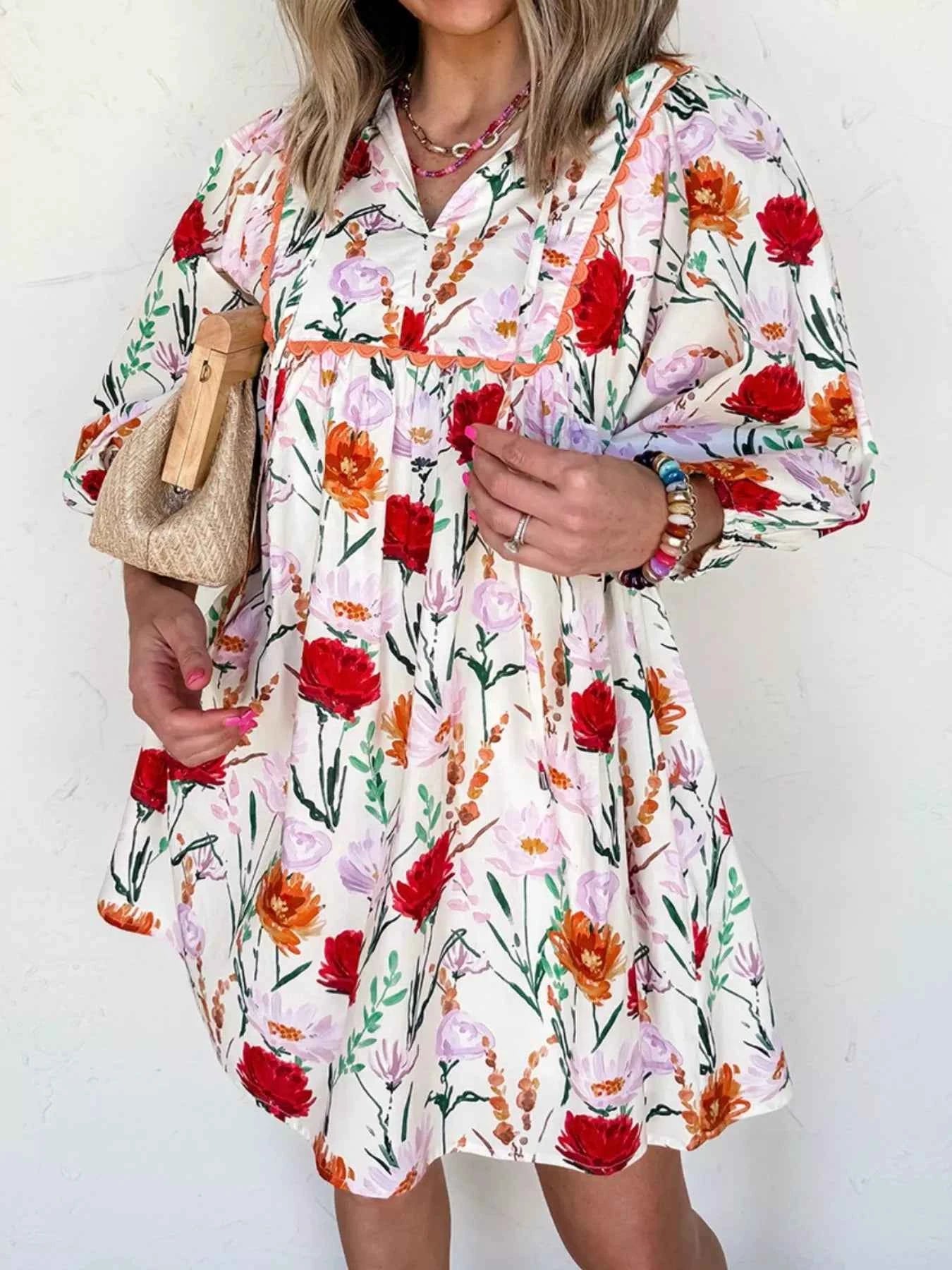 Floral Print 3/4 Sleeve Mini Dress 3e56ce34-9ab7-42dd-acf8-6814c5b840d6-Max-Origin